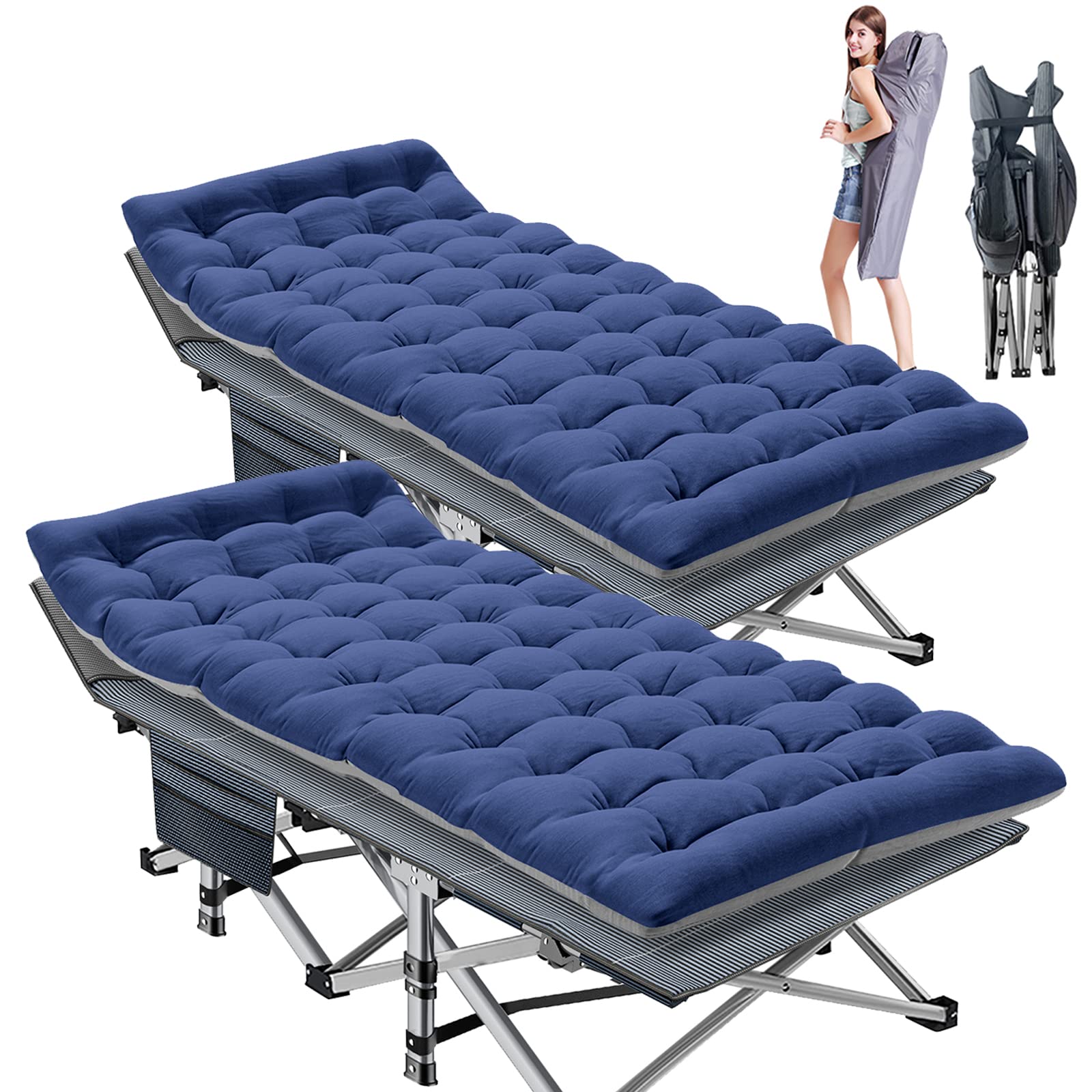Heavy-Duty Folding Camping Cot with Mat for Adults
