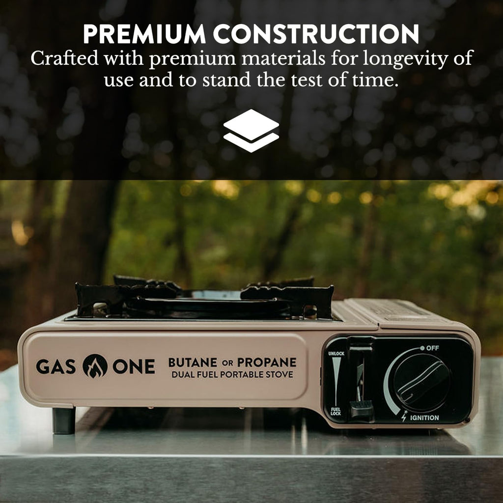 Gas One Propane or Butane Stove Dual Fuel Stove Portable Camping Stove - Patented - with Carrying Case Great for Emergency Preparedness Kit
