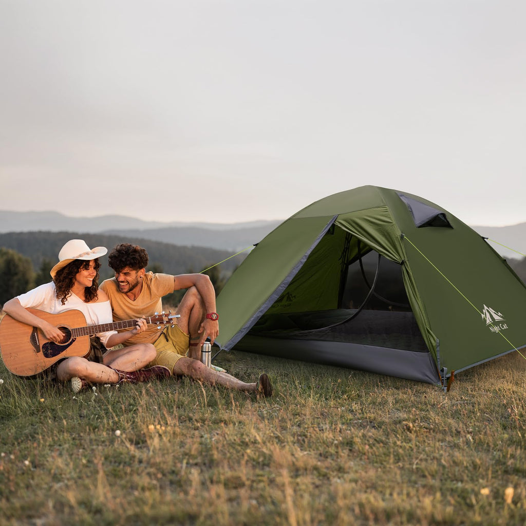 Night Cat 2-Persons Backpacking Tent: Waterproof Lightweight Camping Tent for Two People Hiking Outdoor Mountain with Aluminum Poles and Rainfly Green
