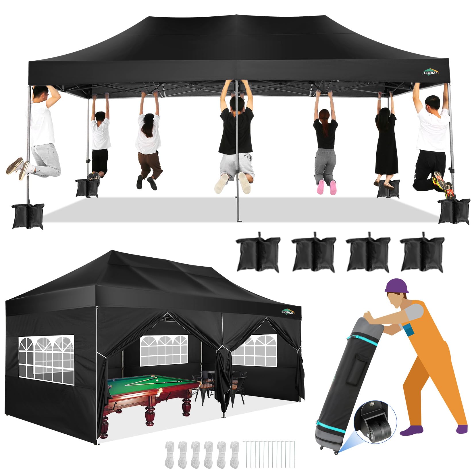 COBIZI Heavy Duty Pop up Canopy Tent with Sidewalls Commercial Canopy
