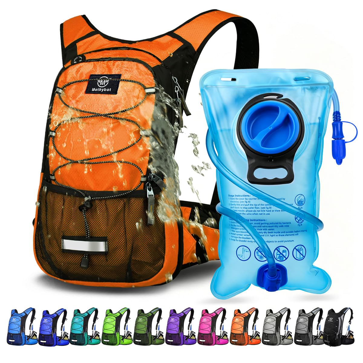 Mothybot Insulated Hydration Backpack Pack with 3L BPA Free Leak Proof Water Bladder, Large Storage Lightweight Hiking Daypack with Waist Pouches & Cooler Layer, for Running, Biking, Camping, Festival