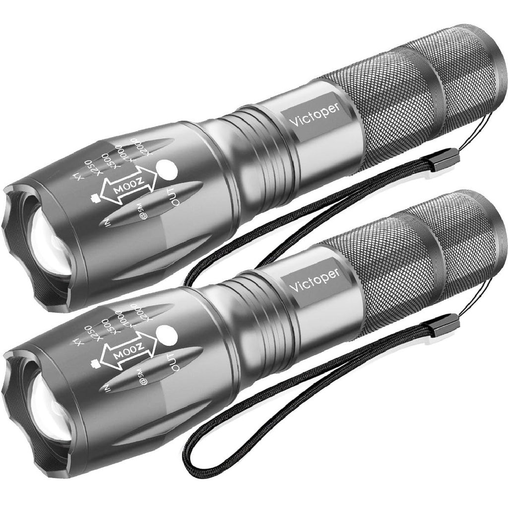 Victoper LED Flashlight 2 Pack, Bright Tactical Torch High Lumens 5 Modes, Waterproof Zoomable Flash Light for Outdoor, Birthday Gifts for Men, Dorm Room Hiking Camping Essentials Gear for Guys