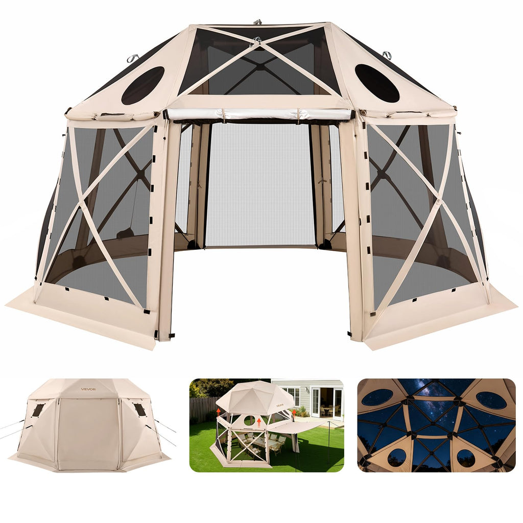 VEVOR 12x12ft Pop Up Gazebo Tent with Privacy Panels, Mosquito Netting & Removable Wind Cloths, 6-Sided Outdoor Canopy for Patio