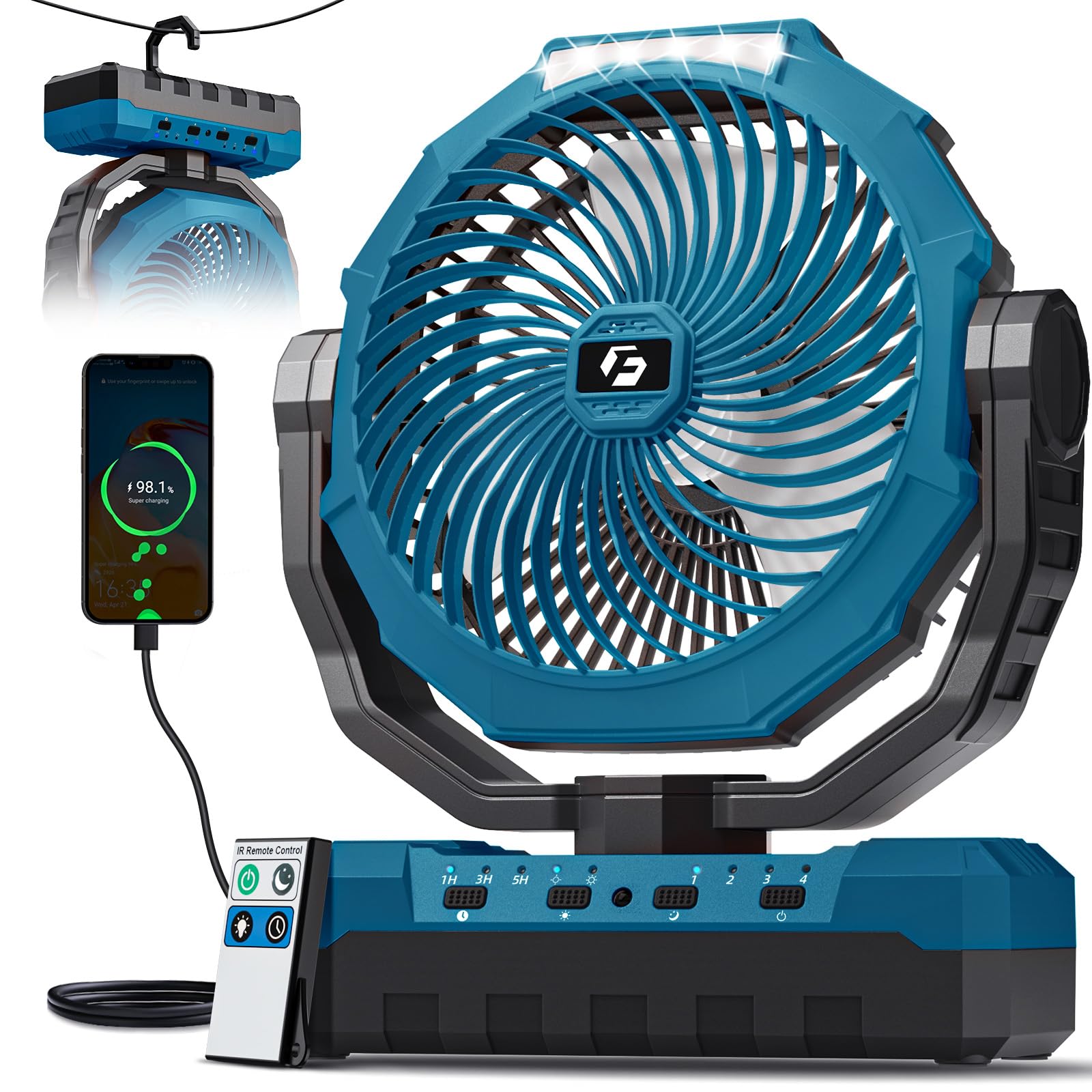 FRIZCOL 3-in-1 Camping Fan - Portable Fans Rechargeable - 24000mAh Battery Powered Fan with Light & Remote for Indoor, Outdoor, Tent, Travel, Fishing, Jobsite, Gifts for Men Dad Him