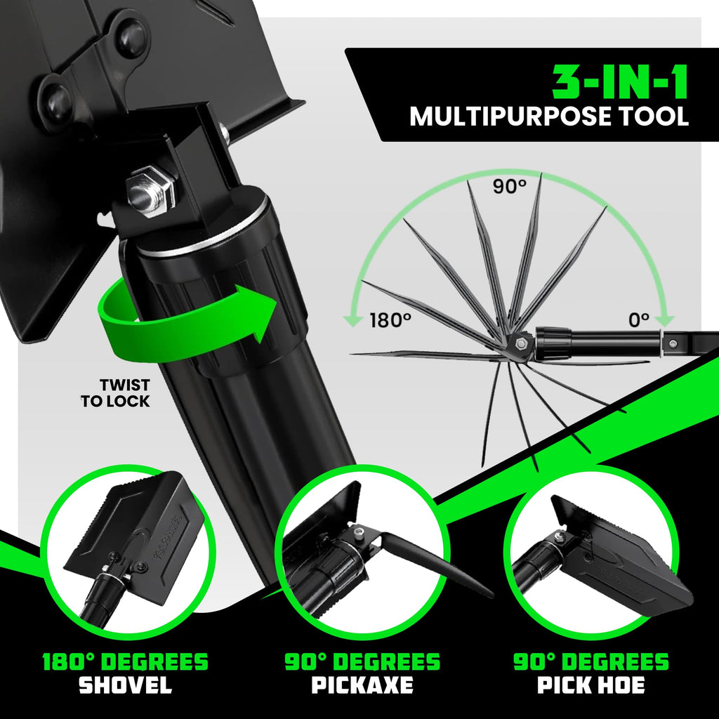 Rhino USA Folding Camping Shovel with Pick - Tactical Entrenching Tool