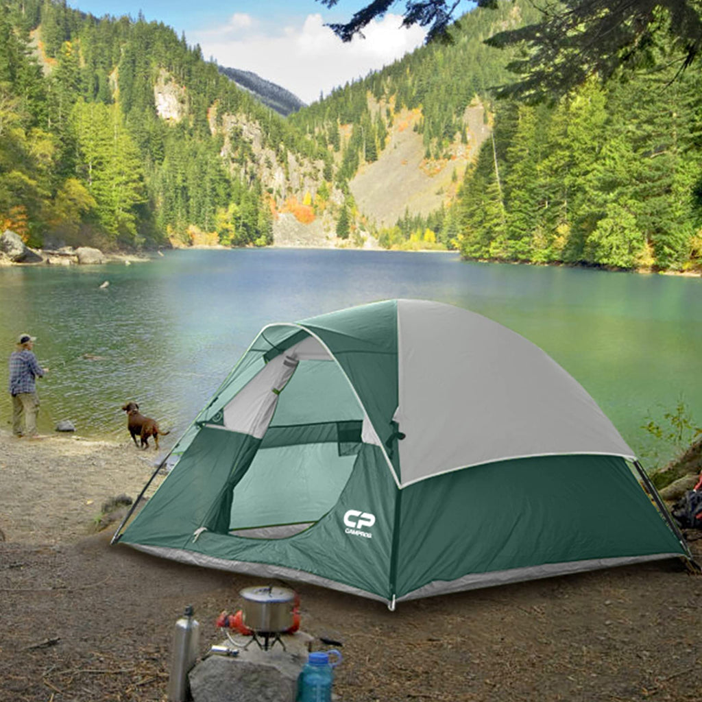 CAMPROS CP 3 Person Tent, Dome Tents for Camping with Rainfly, Waterproof Camping Tent Easy Set Up, Portable Family Tent with Large Mesh Window & Carry Bag for Outdoor Hiking