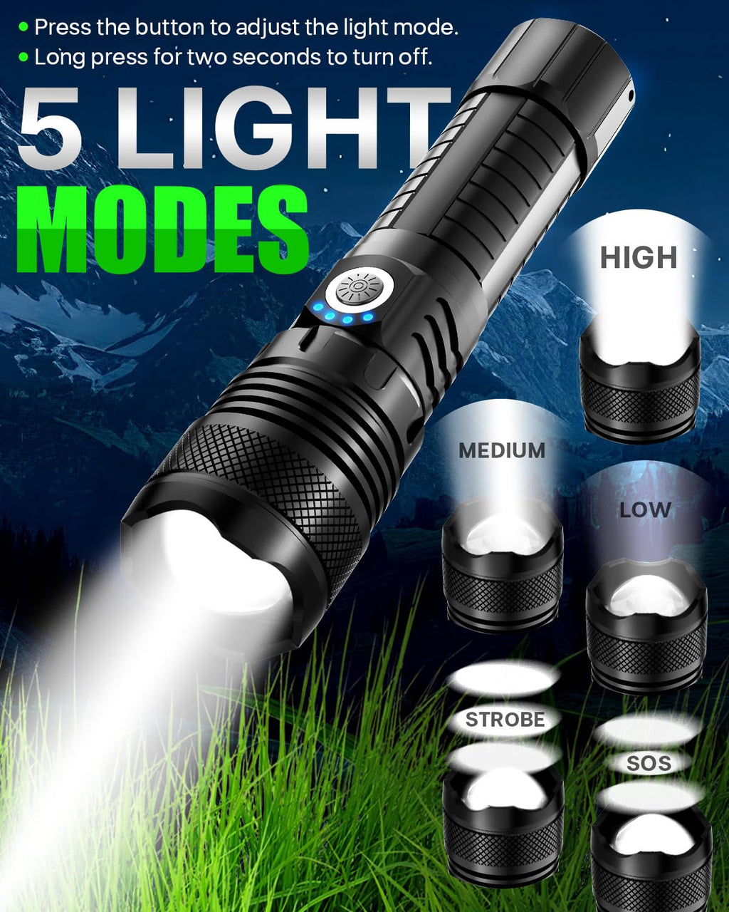 Victoper LED Flashlight 2 Pack, Bright Tactical Torch High Lumens 5 Modes, Waterproof Zoomable Flash Light for Outdoor, Birthday Gifts for Men, Dorm Room Hiking Camping Essentials Gear for Guys