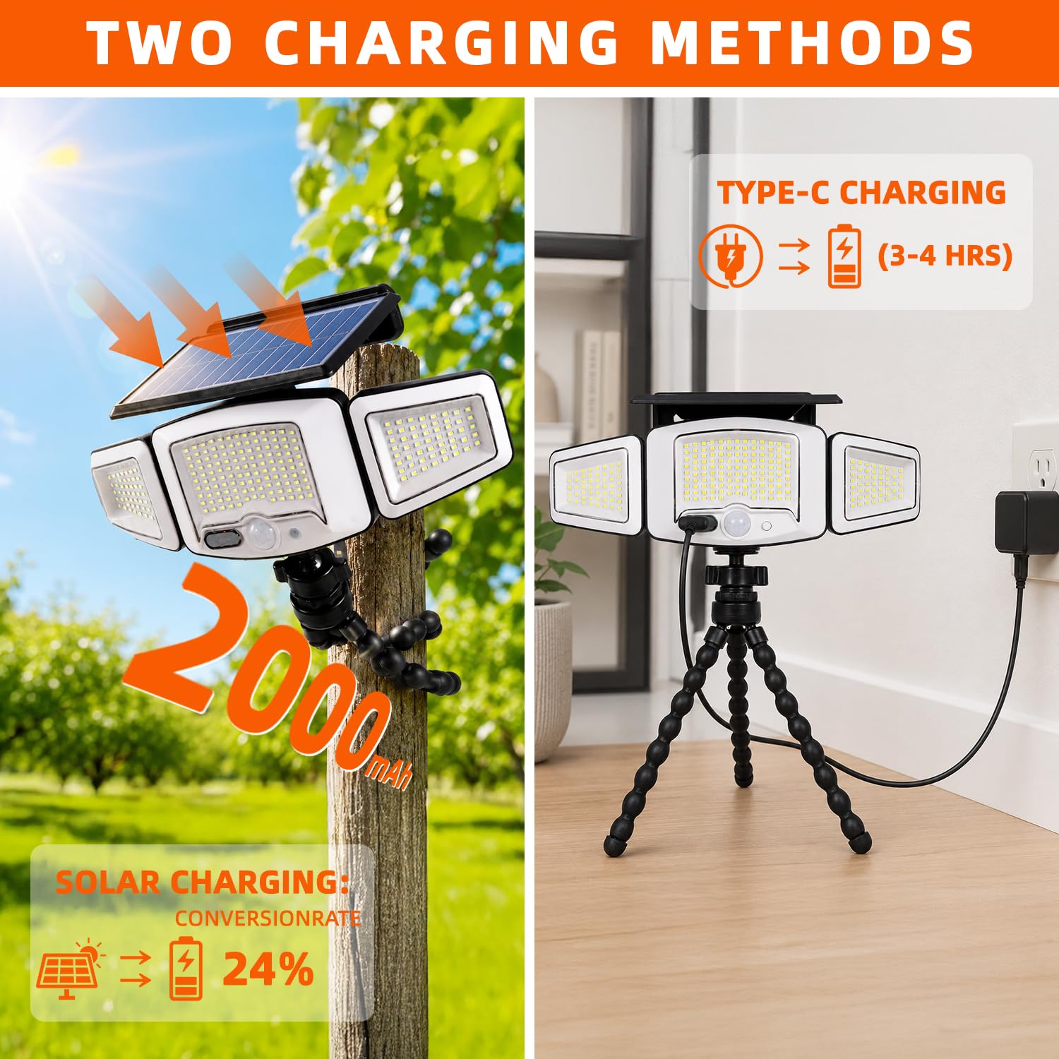 Solar Motion Sensor Light Outdoor Flexible Octopus Tripod, Clip On Solar Lights IP65 Waterproof 360° Rotate, 231 LED 1200LM USB & Solar Powered Security Lights for Fence, Pole, Trees, Garden, Camping