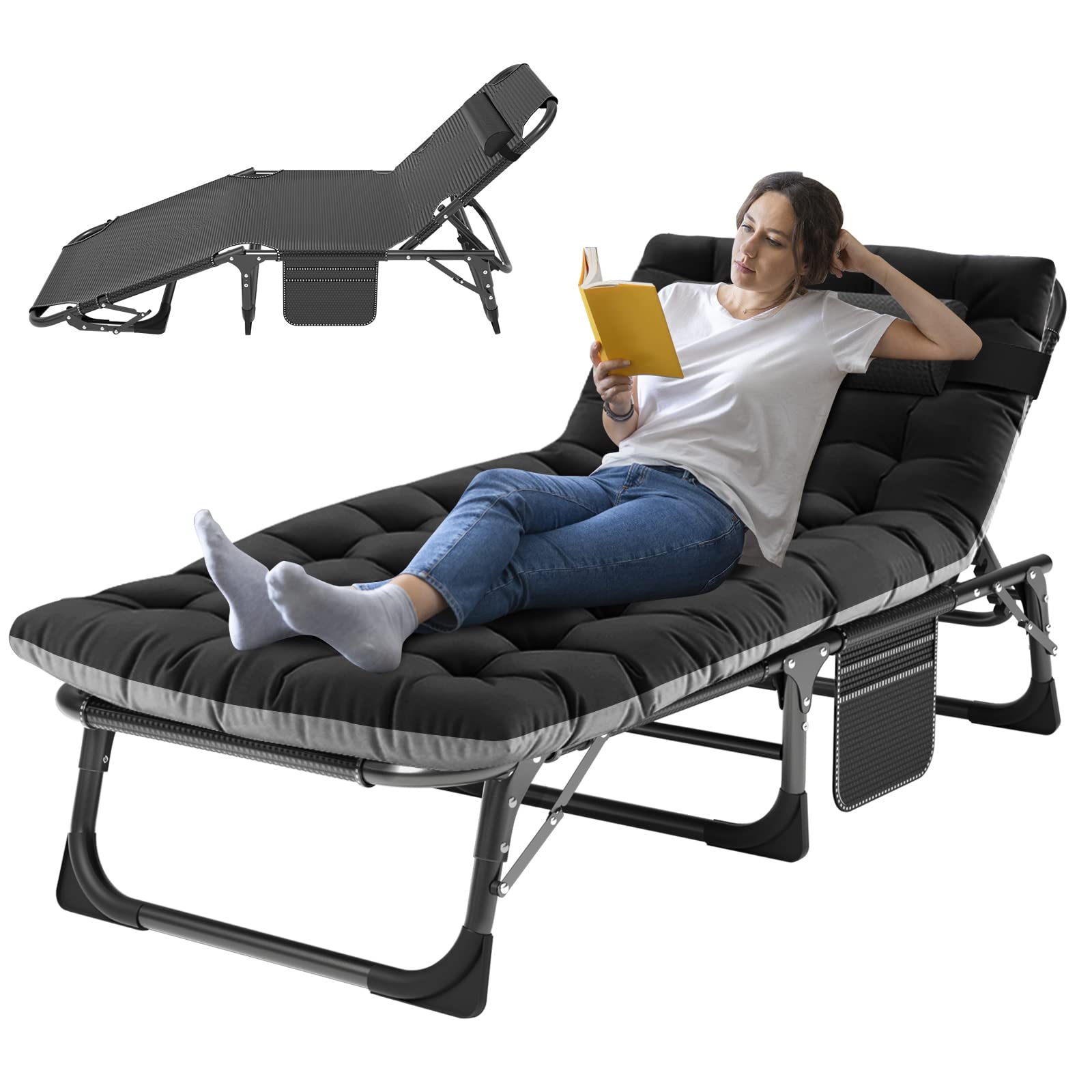 Heavy-Duty Folding Camping Cot with Mat for Adults