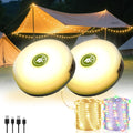 2 Pack Camping String Lights 4 in 1, 8 Modes Rechargeable Fairy Tent Lights