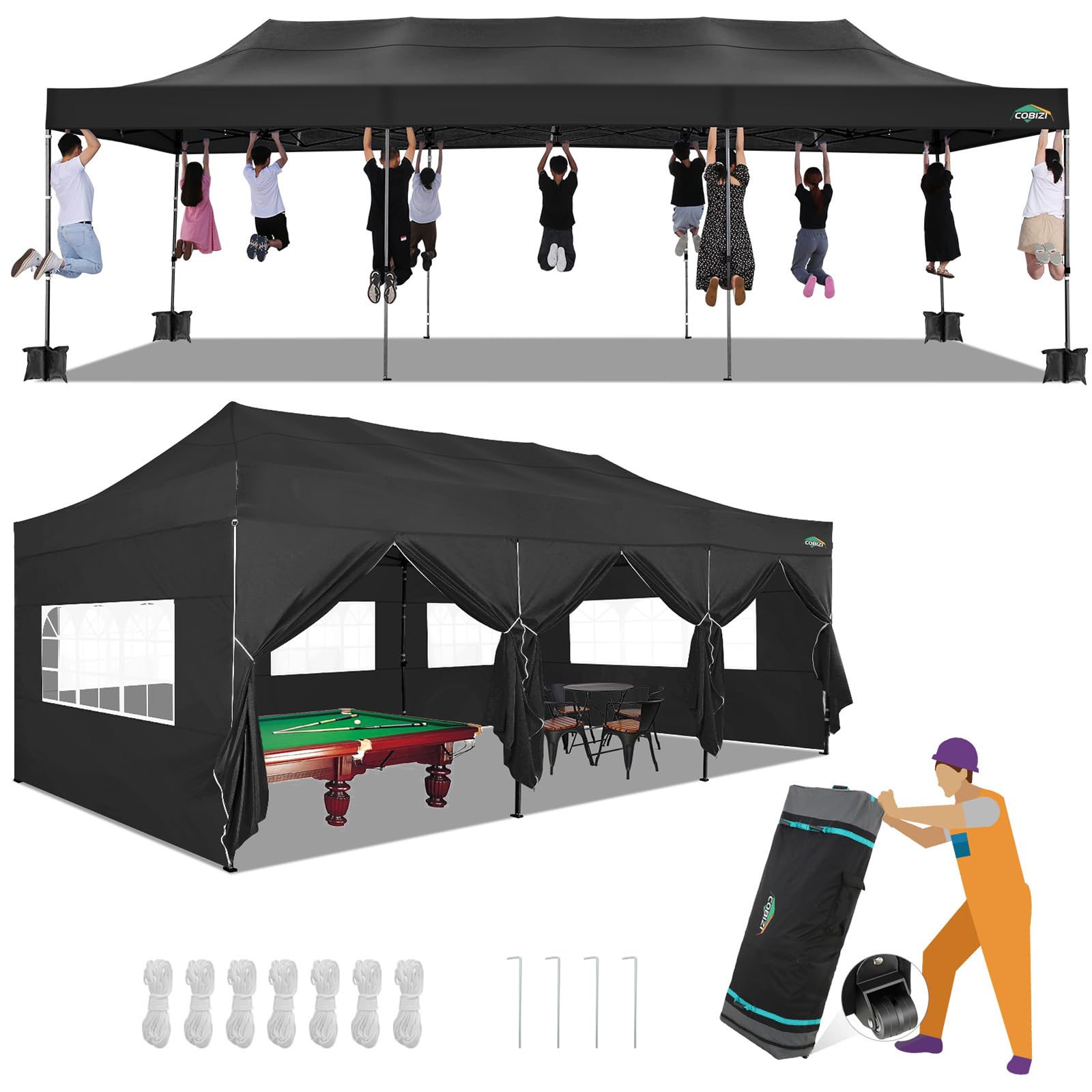 COBIZI Heavy Duty Pop up Canopy Tent with Sidewalls Commercial Canopy