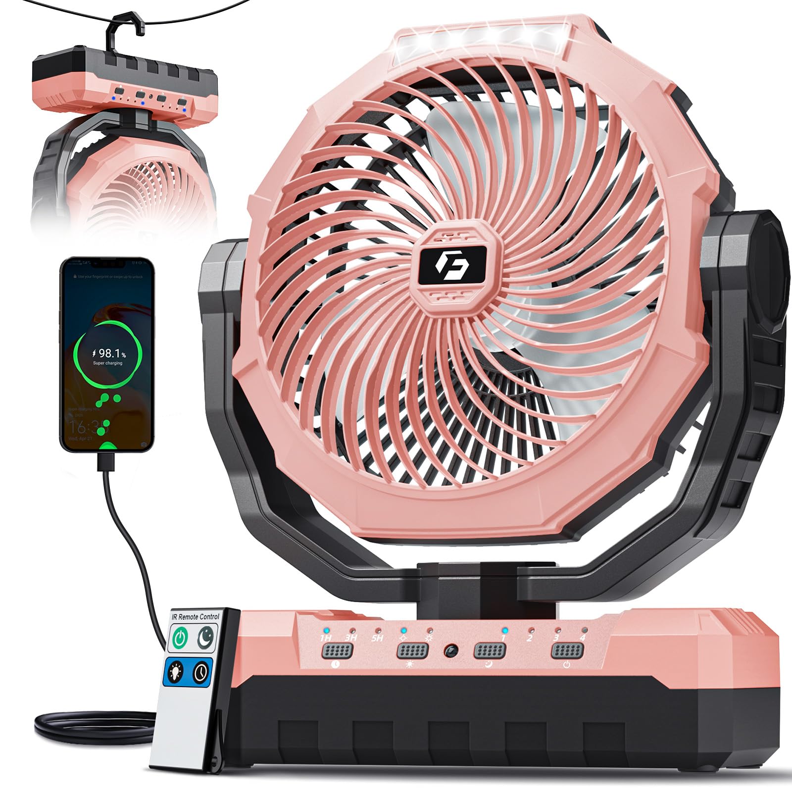 FRIZCOL 3-in-1 Camping Fan - Portable Fans Rechargeable - 24000mAh Battery Powered Fan with Light & Remote for Indoor, Outdoor, Tent, Travel, Fishing, Jobsite, Gifts for Men Dad Him