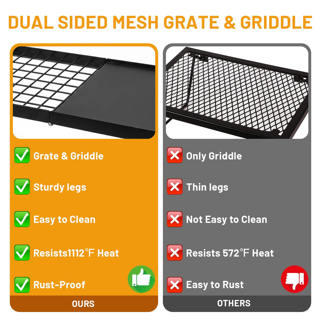 24" Campfire Grill Grate & Griddle for Outdoor Cooking and Picnic