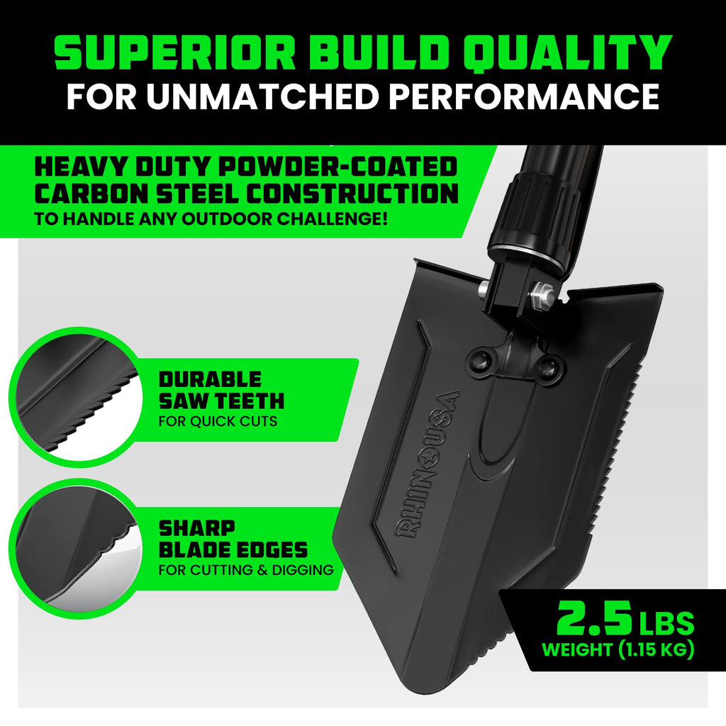 Rhino USA Folding Camping Shovel with Pick - Tactical Entrenching Tool