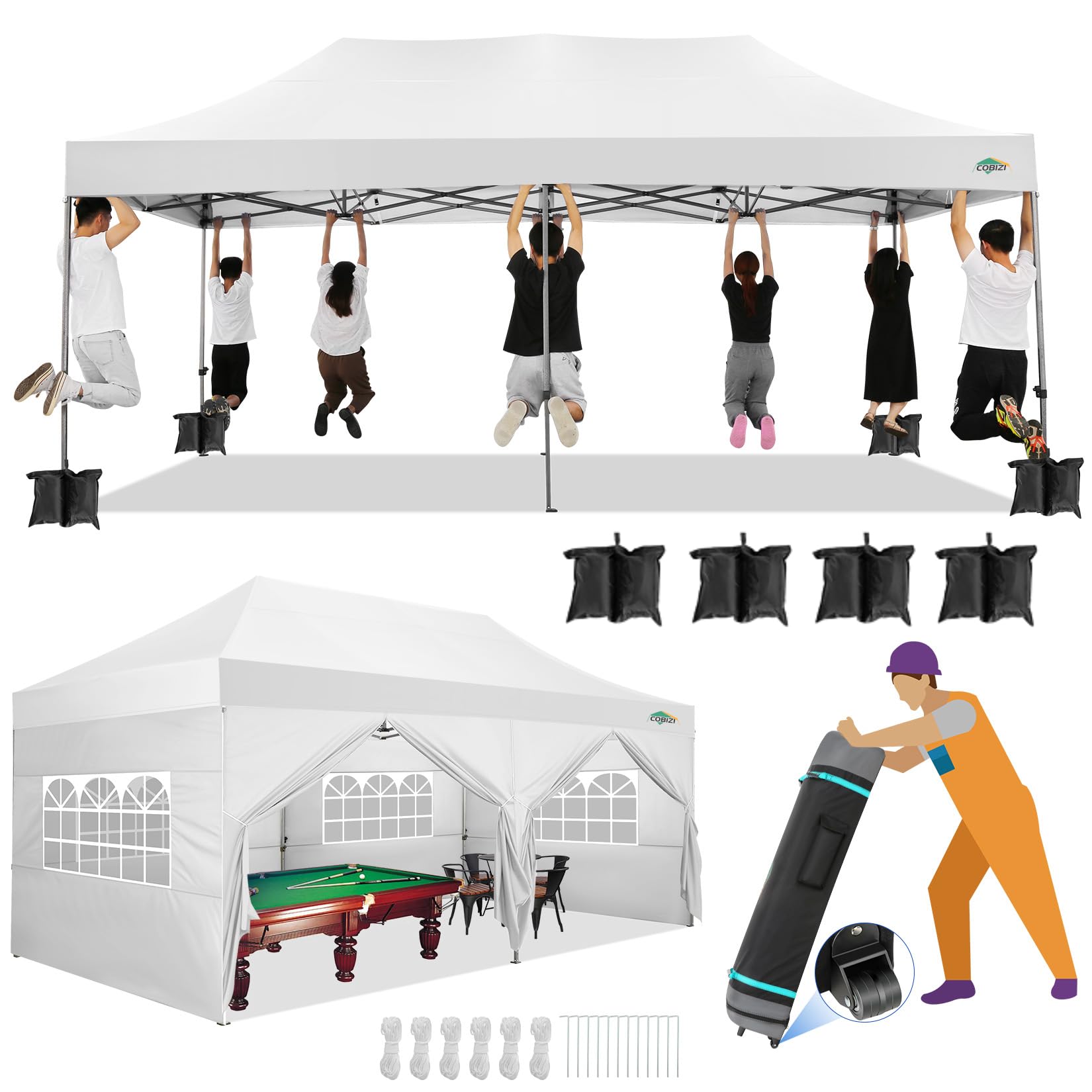 COBIZI Heavy Duty Pop up Canopy Tent with Sidewalls Commercial Canopy