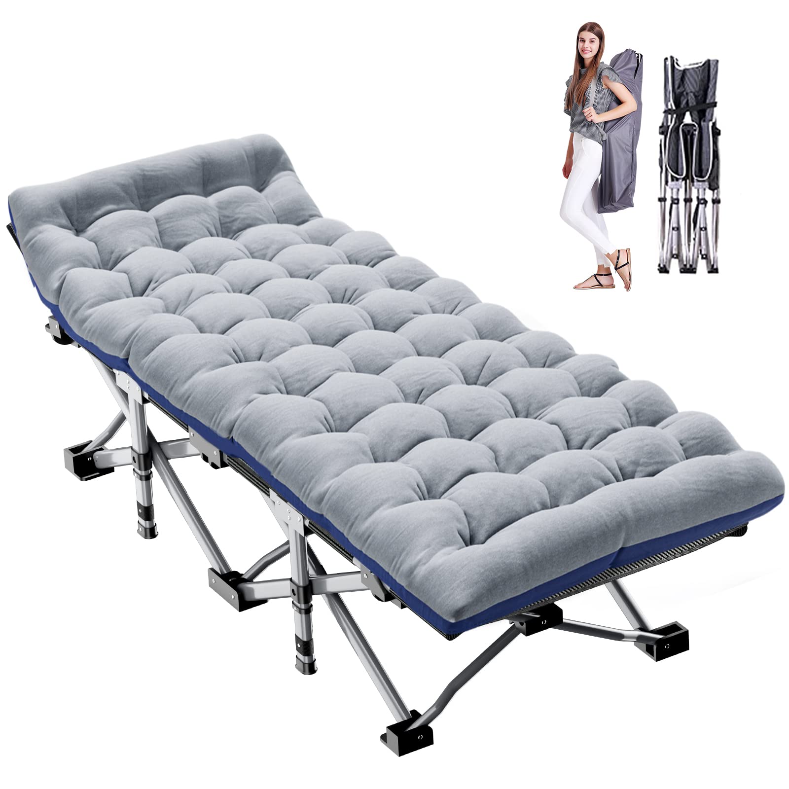 Heavy-Duty Folding Camping Cot with Mat for Adults