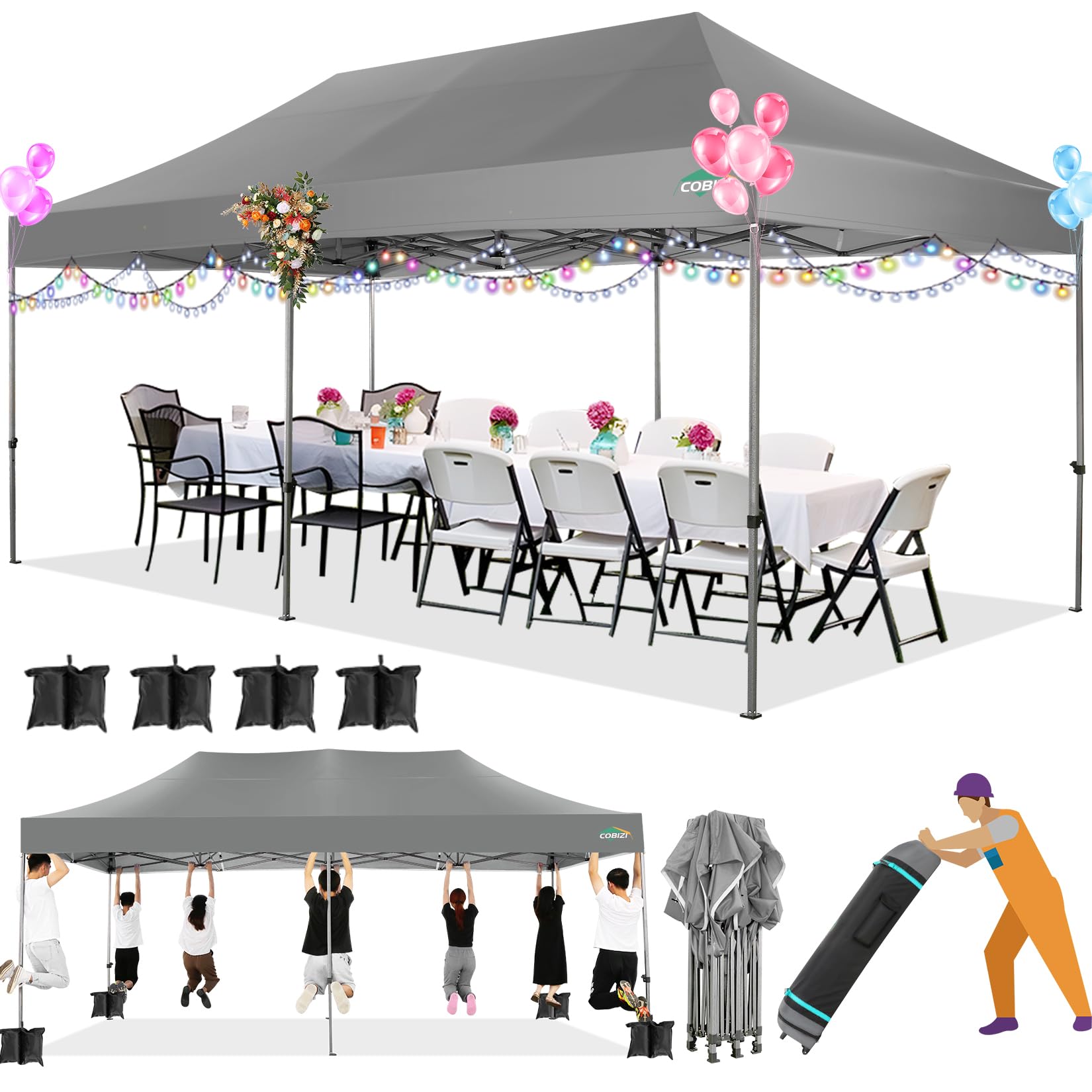 COBIZI Heavy Duty Pop up Canopy Tent with Sidewalls Commercial Canopy
