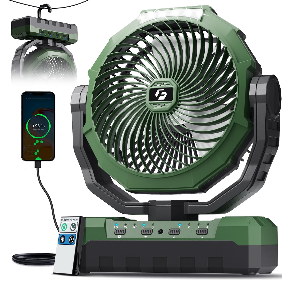 24000mAh Rechargeable Camping Fan with Light and Remote