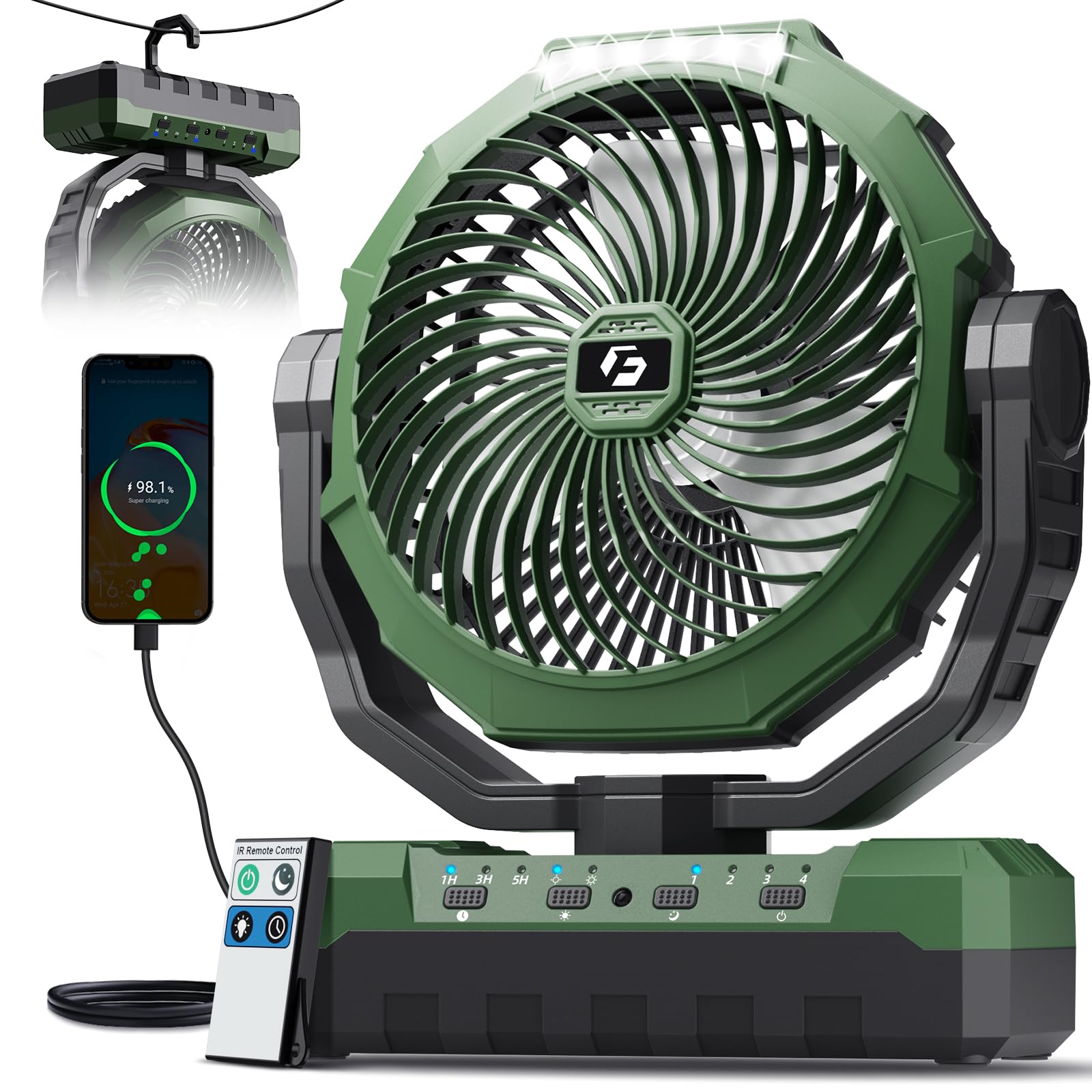 FRIZCOL 3-in-1 Camping Fan - Portable Fans Rechargeable - 24000mAh Battery Powered Fan with Light & Remote for Indoor, Outdoor, Tent, Travel, Fishing, Jobsite, Gifts for Men Dad Him