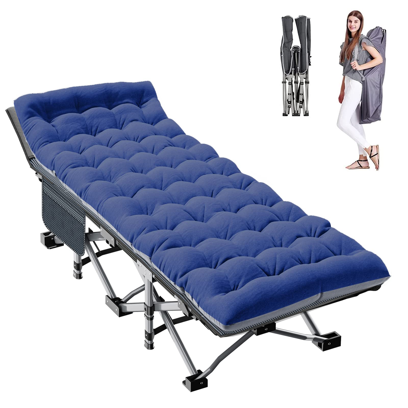 Heavy-Duty Folding Camping Cot with Mat for Adults