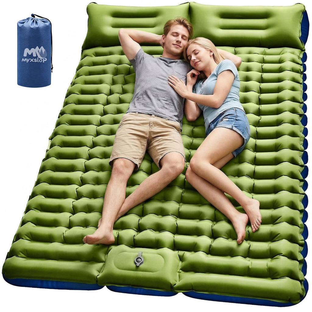 Myxslop Sleeping Pad for Camping, 4" Extra-Thick 2 Person Inflatable Camping Mattress with Built-in Pillow & Foot Pump, Compact Sleeping Mat for Outdoor Tent, Backpacking, Hiking and Car Travel