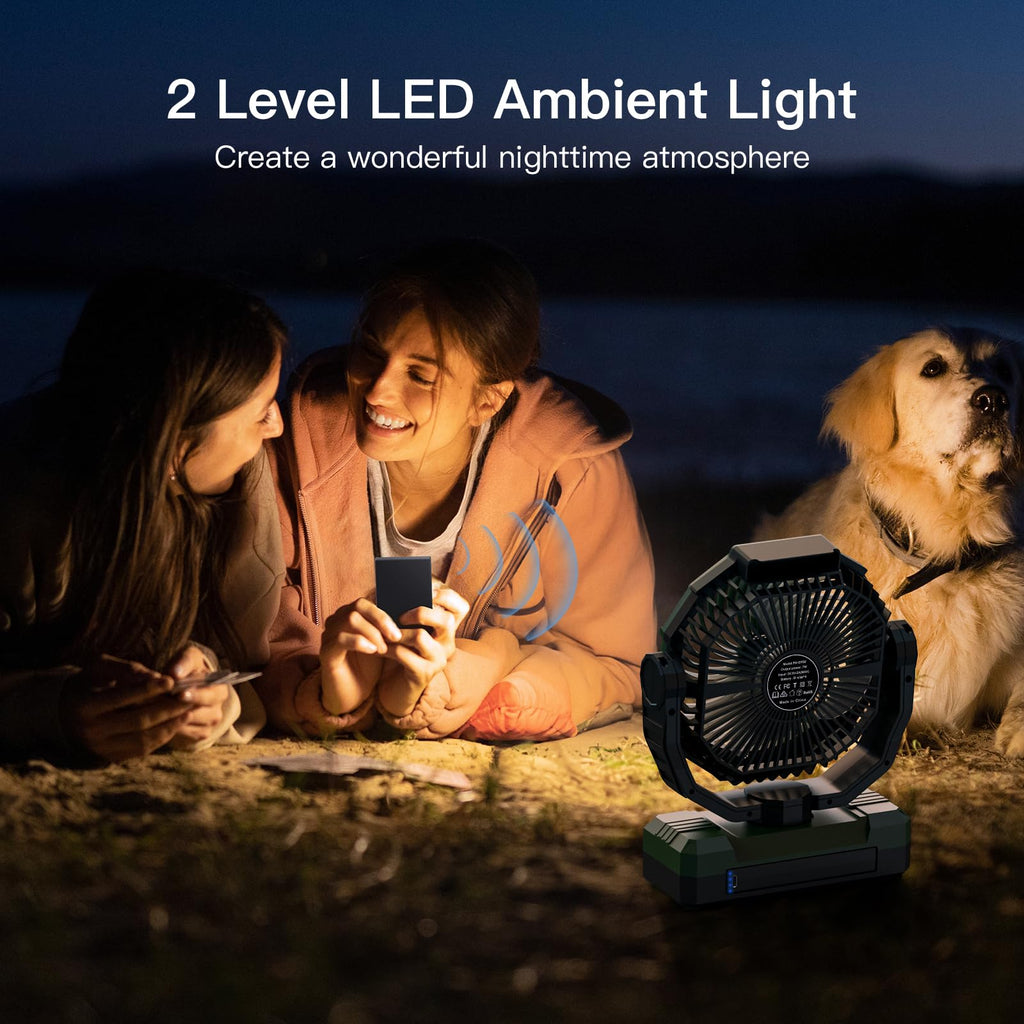 FRIZCOL 3-in-1 Camping Fan - Portable Fans Rechargeable - 24000mAh Battery Powered Fan with Light & Remote for Indoor, Outdoor, Tent, Travel, Fishing, Jobsite, Gifts for Men Dad Him