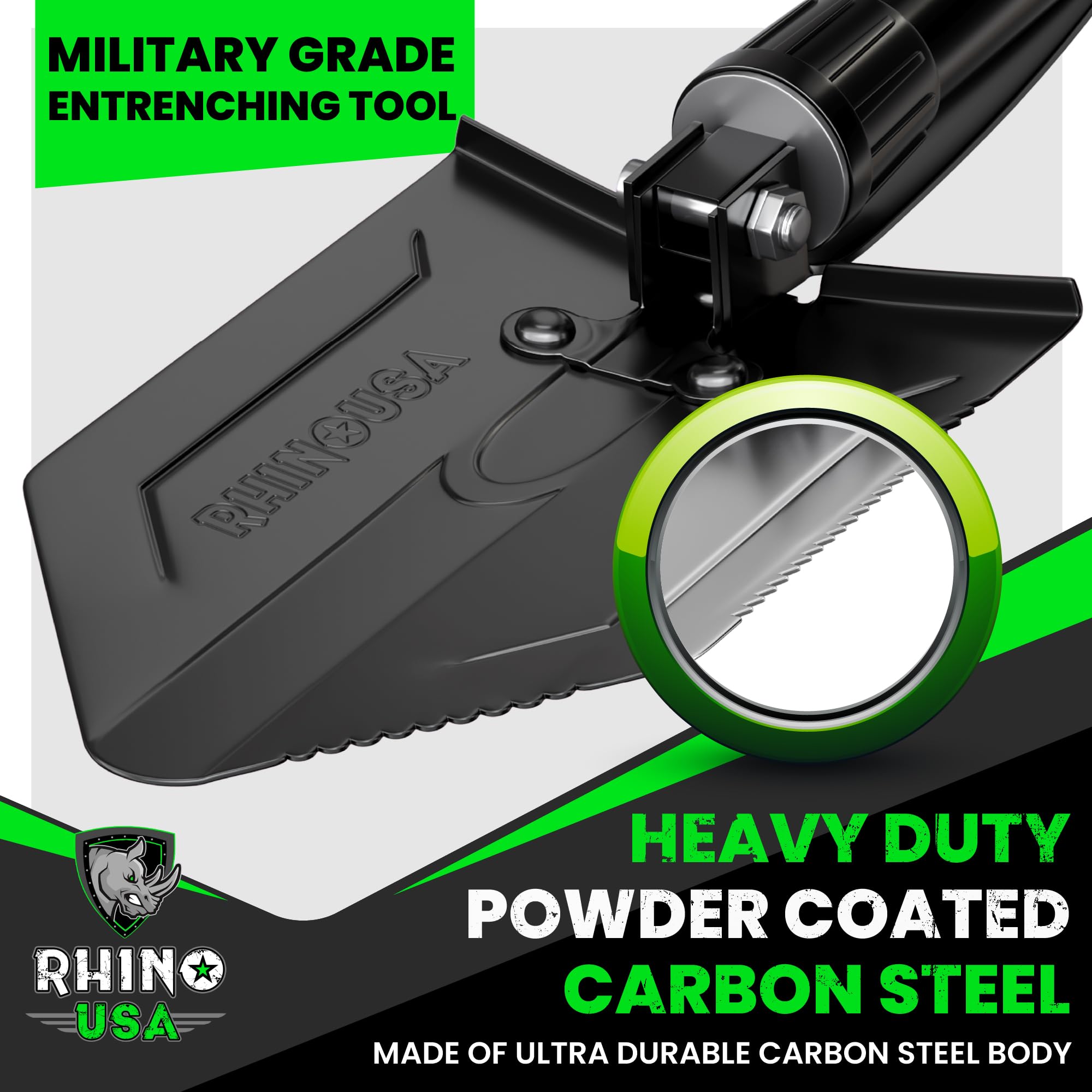 Rhino USA Folding Camping Shovel with Pick - Tactical Entrenching Tool