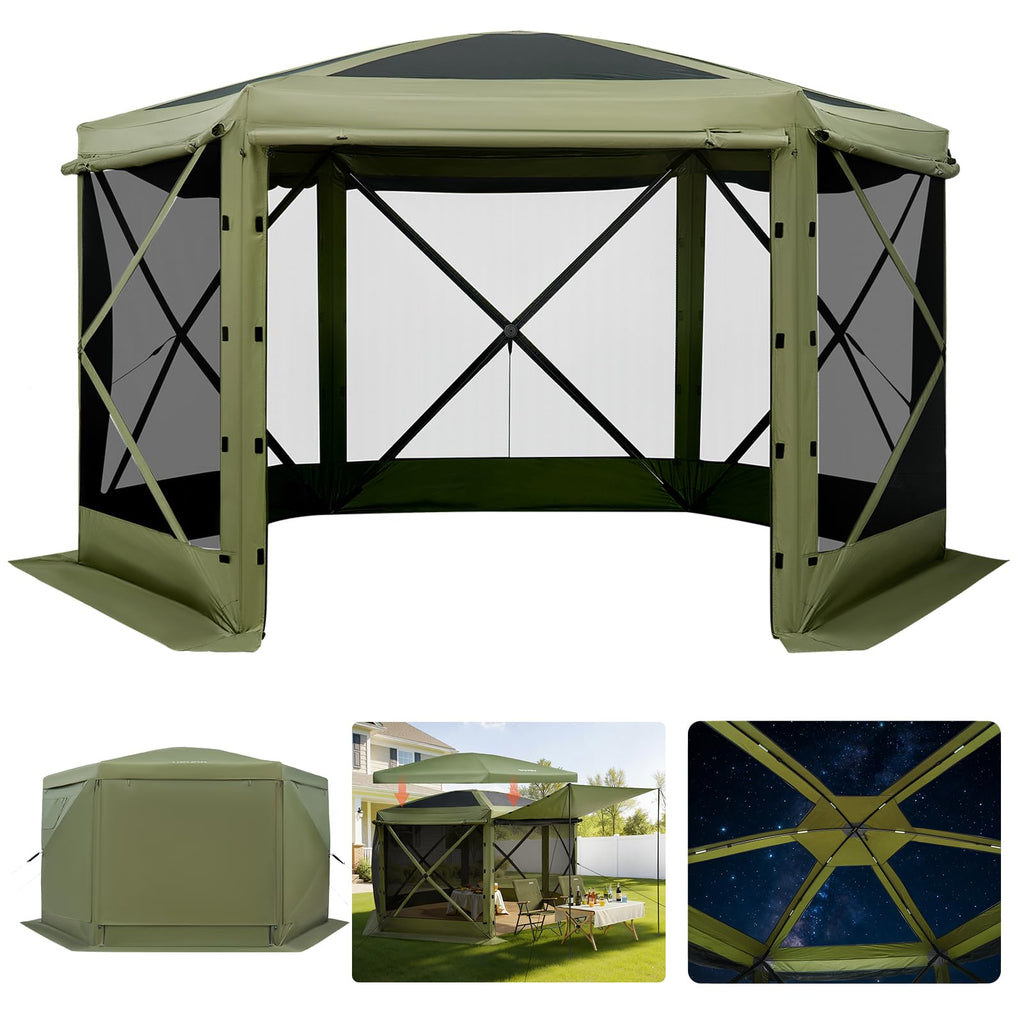 VEVOR 12x12ft Pop Up Gazebo Tent with Privacy Panels, Mosquito Netting & Removable Wind Cloths, 6-Sided Outdoor Canopy for Patio