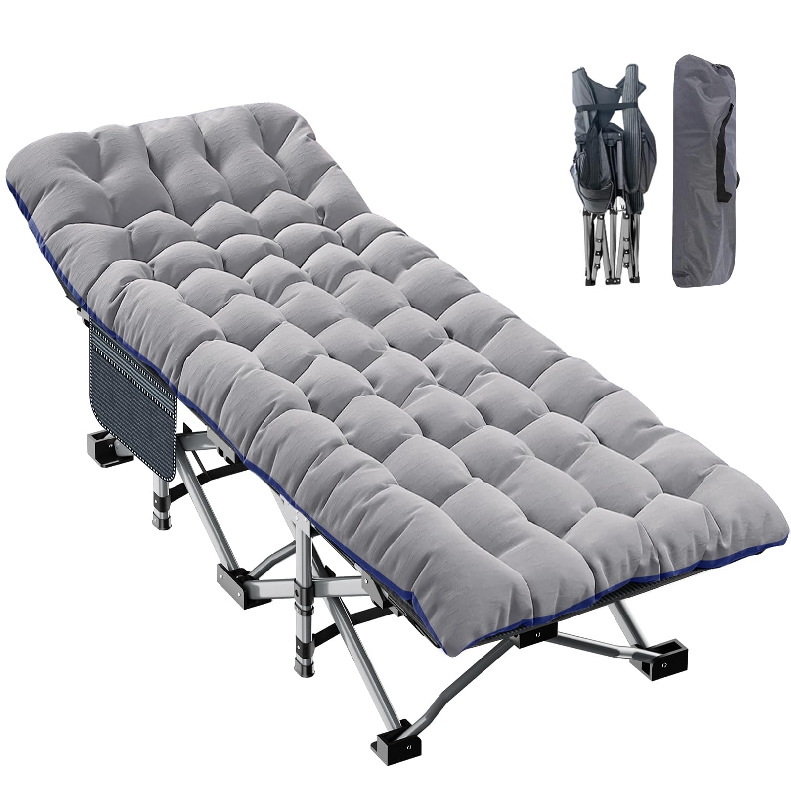 Heavy-Duty Folding Camping Cot with Mat for Adults