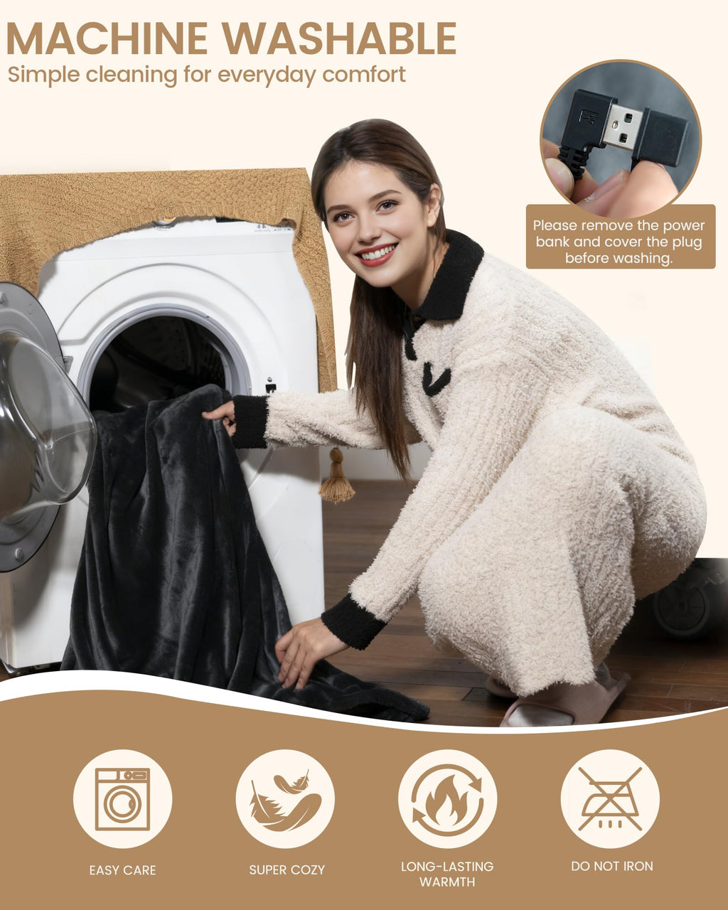 MIMYTH Cordless Heated Blanket with Hood, Rechargeable Wearable Heated Blanket Battery Powered, Lasting Battery, 9 Heating Zones, 3 Levels, Portable Heated Throw, Camping