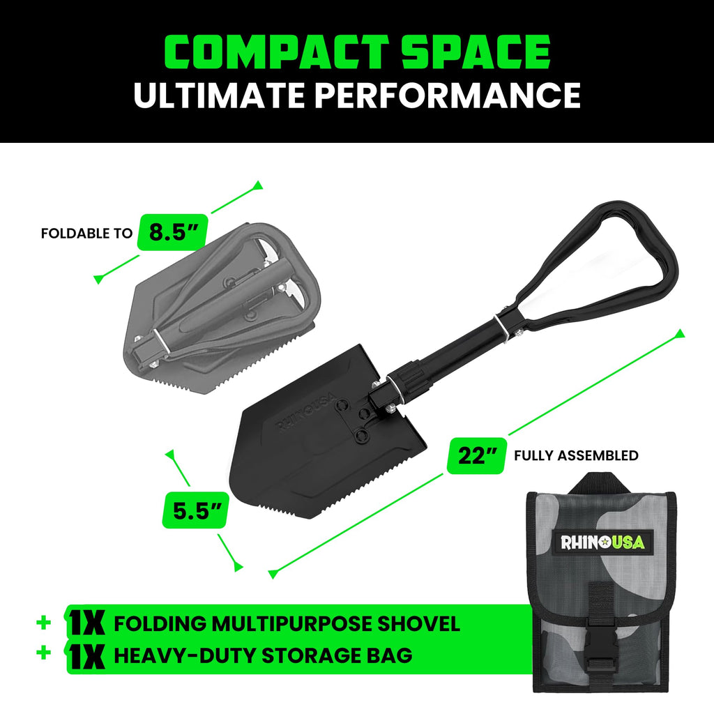 Rhino USA Folding Camping Shovel with Pick - Tactical Entrenching Tool