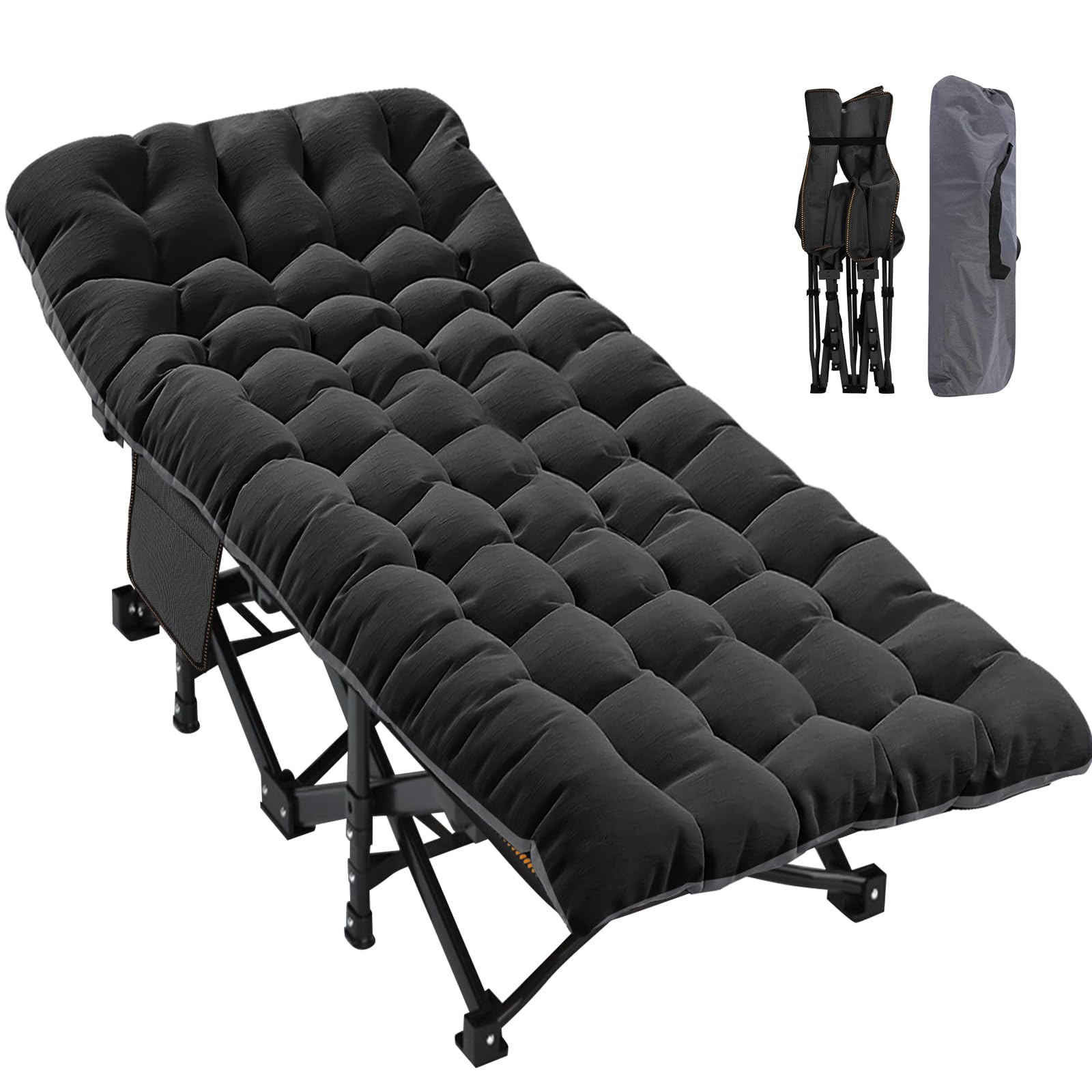 Heavy-Duty Folding Camping Cot with Mat for Adults