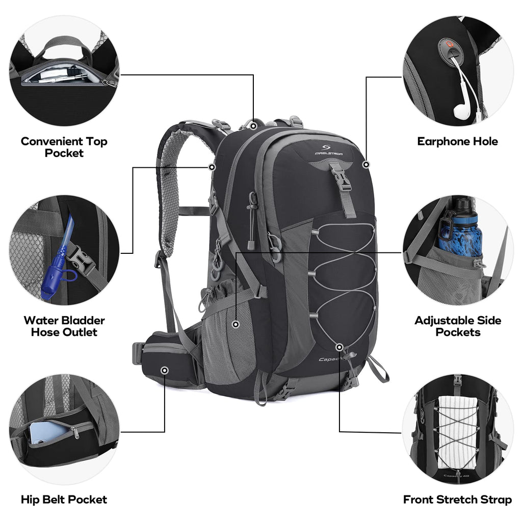 Maelstrom Hiking Backpack, Camping Backpack, 40L/50L Waterproof Hiking Daypack with Rain Cover, Lightweight Travel Backpack