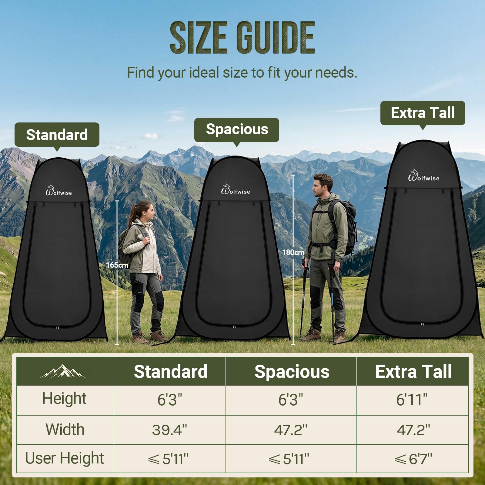 Wolfwise Pop Up Shower Tent for Camping Essentials, Portable Instant Changing Tent with Ventilation Window & Carry Bag, Privacy Dressing Room Bathroom Toilet for Beach, Outdoor