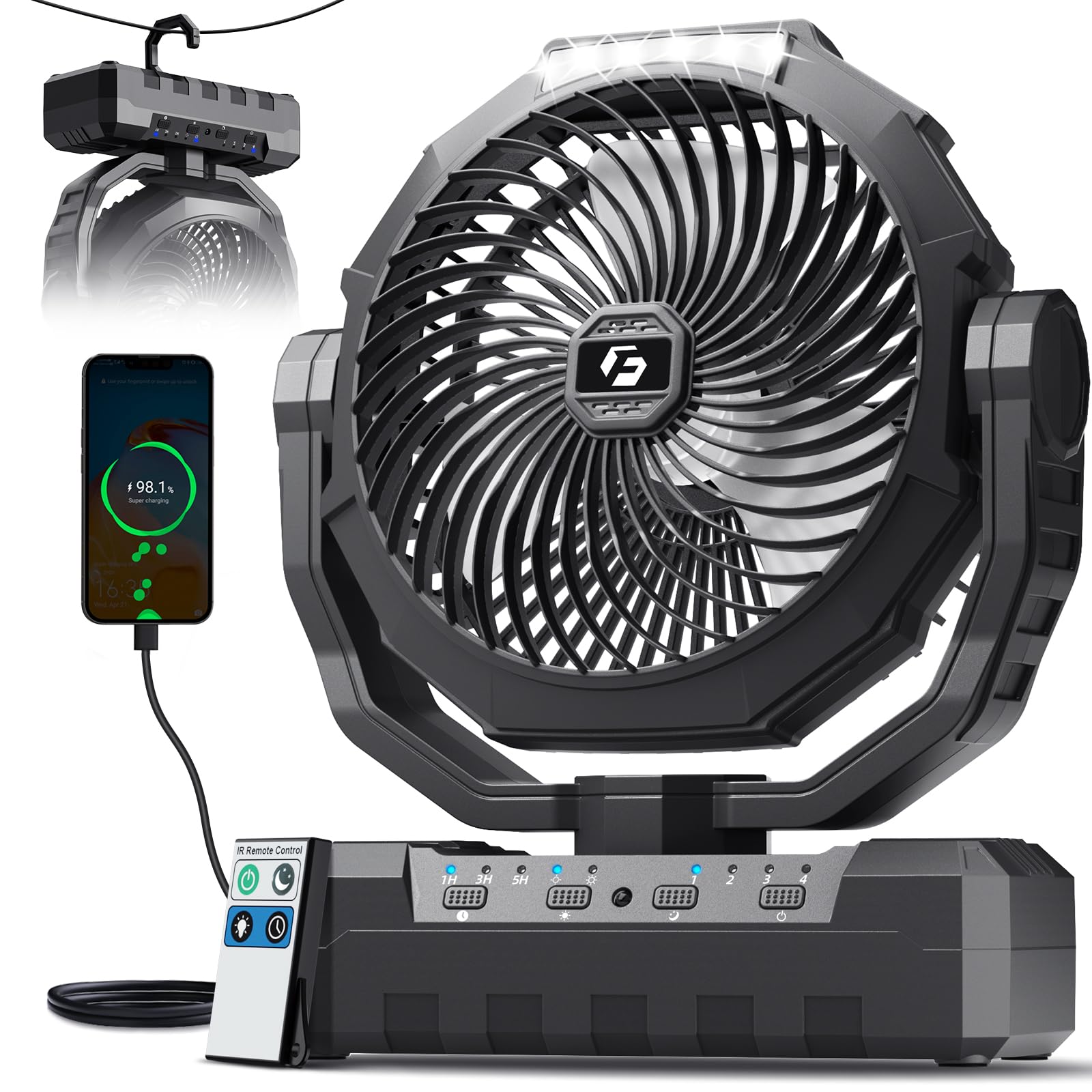 FRIZCOL 3-in-1 Camping Fan - Portable Fans Rechargeable - 24000mAh Battery Powered Fan with Light & Remote for Indoor, Outdoor, Tent, Travel, Fishing, Jobsite, Gifts for Men Dad Him