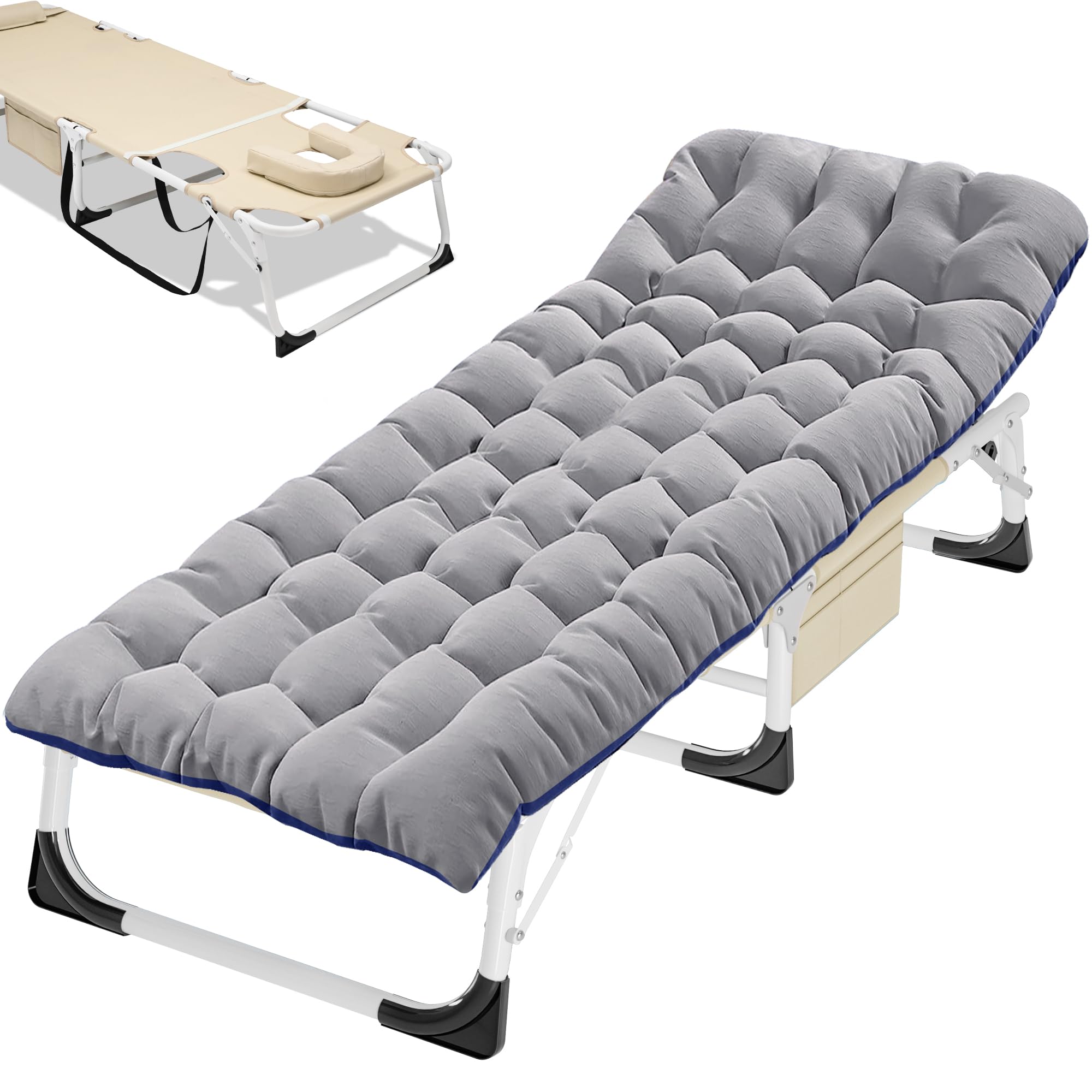 Heavy-Duty Folding Camping Cot with Mat for Adults