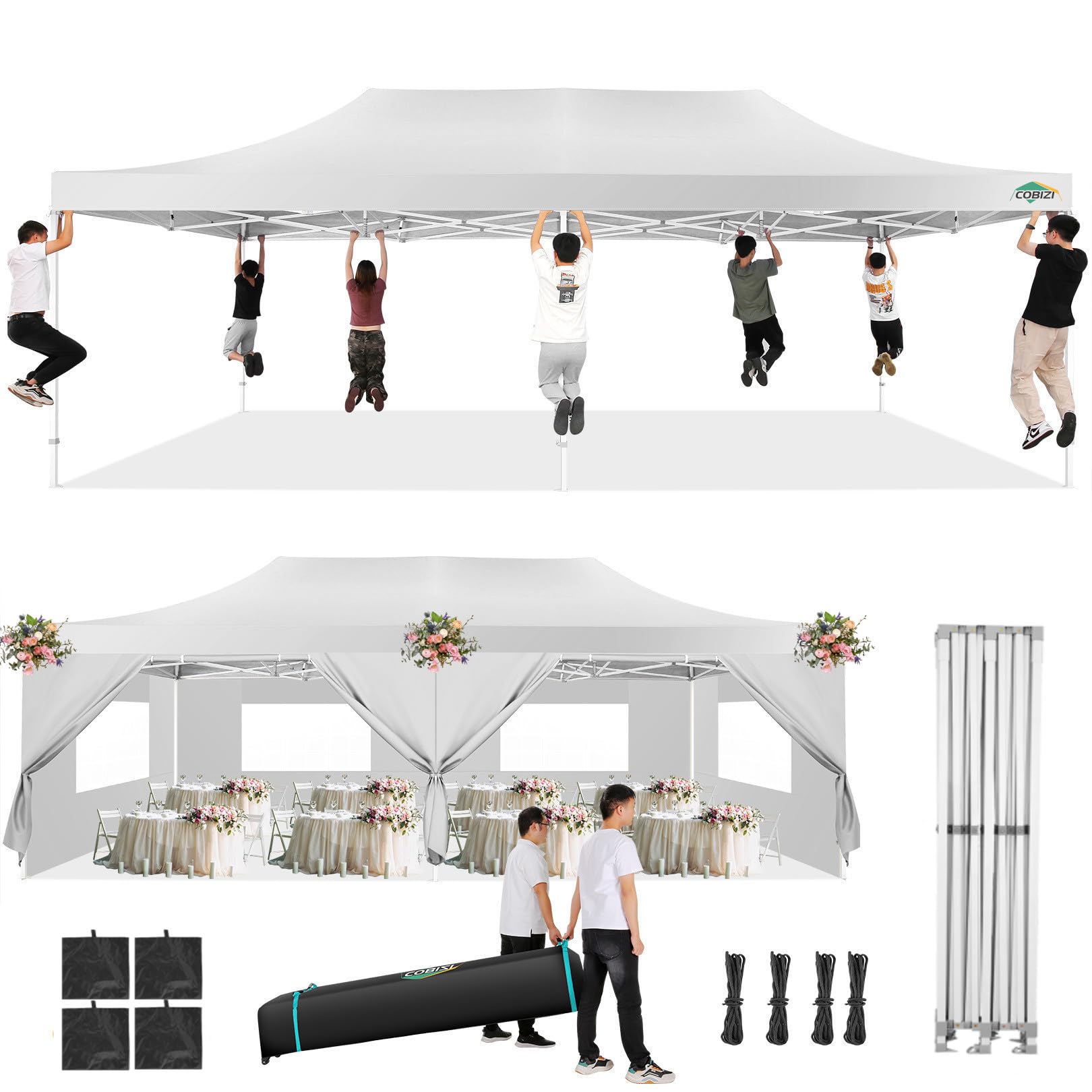 COBIZI Heavy Duty Pop up Canopy Tent with Sidewalls Commercial Canopy