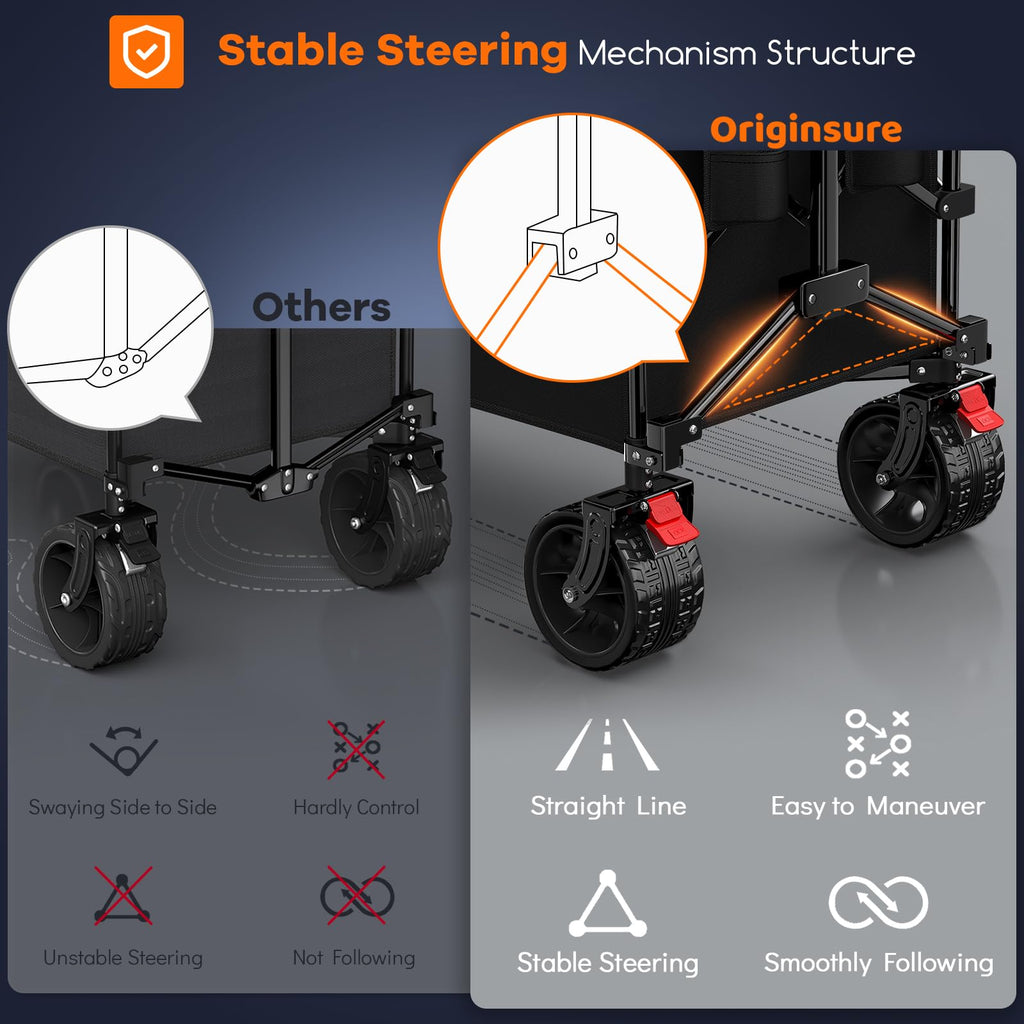Originsure 48" L Collapsible Wagon Cart Foldable, 560lbs Weight Capacity 300L Heavy Duty Folding Beach Wagons with Big All-Terrain Wheels, Utility Carts for Groceries, Shopping, Camping, Sports