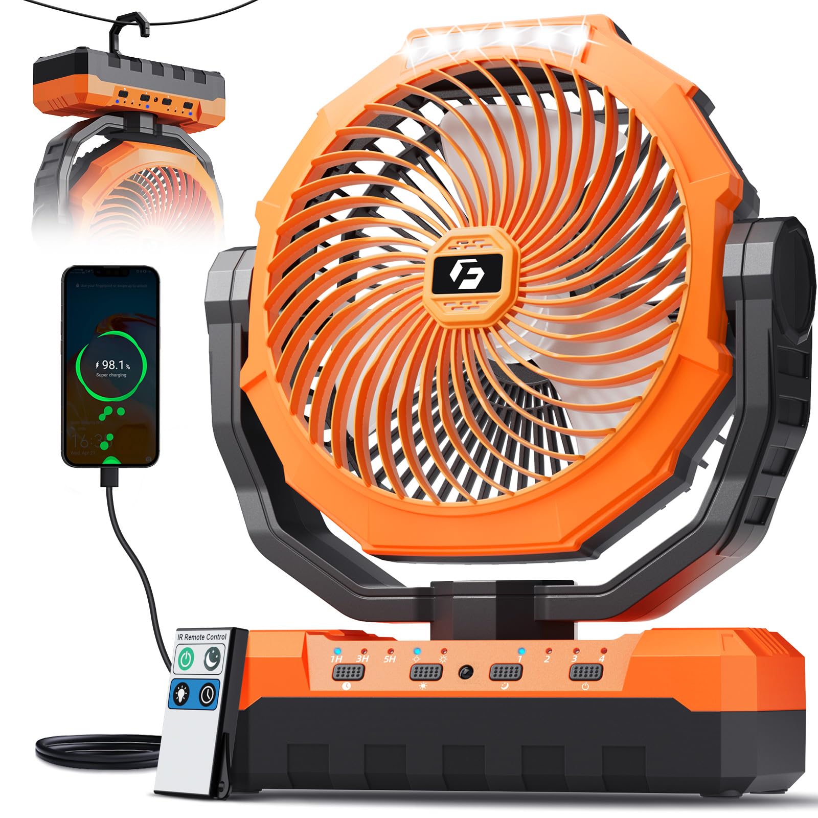 FRIZCOL 3-in-1 Camping Fan - Portable Fans Rechargeable - 24000mAh Battery Powered Fan with Light & Remote for Indoor, Outdoor, Tent, Travel, Fishing, Jobsite, Gifts for Men Dad Him