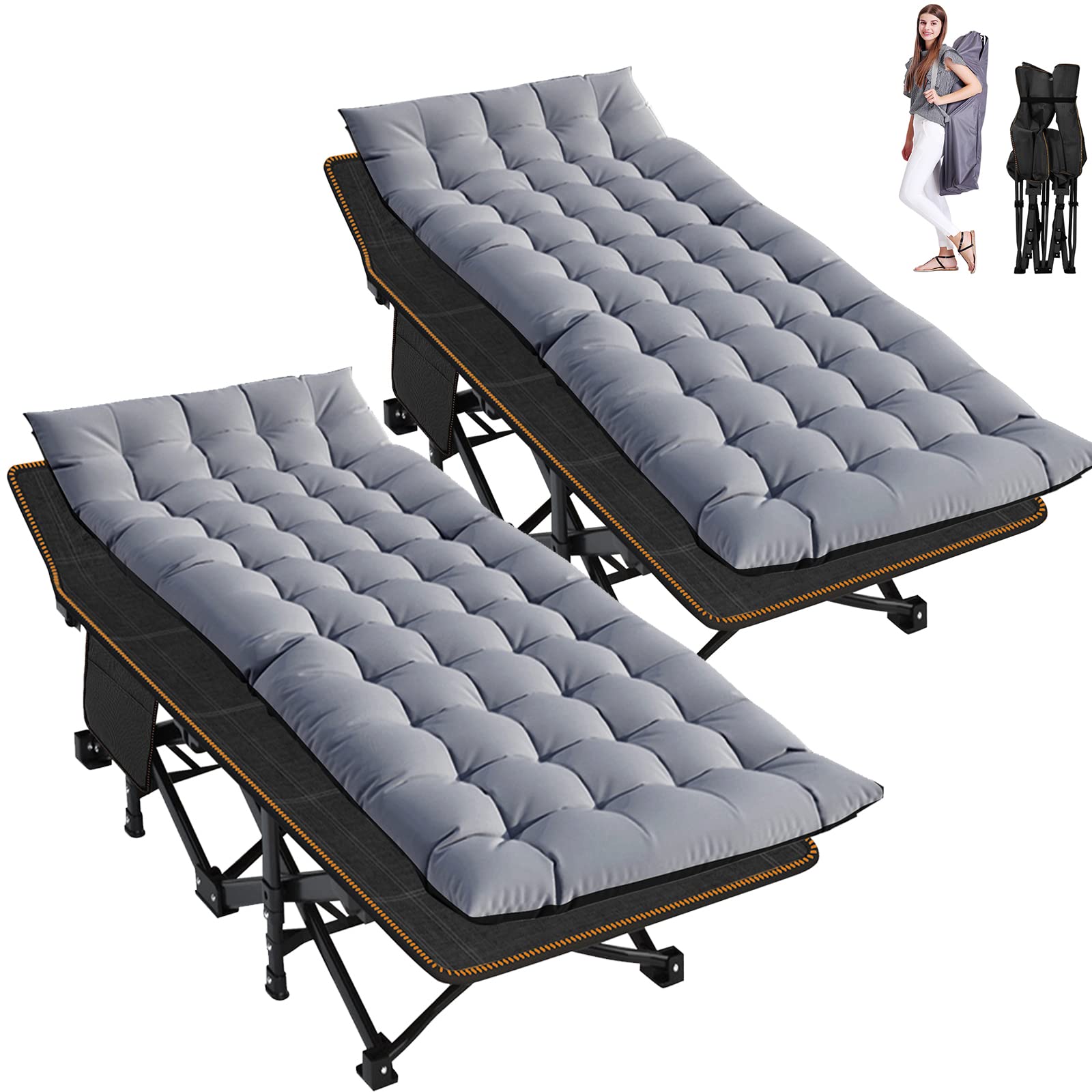 Heavy-Duty Folding Camping Cot with Mat for Adults