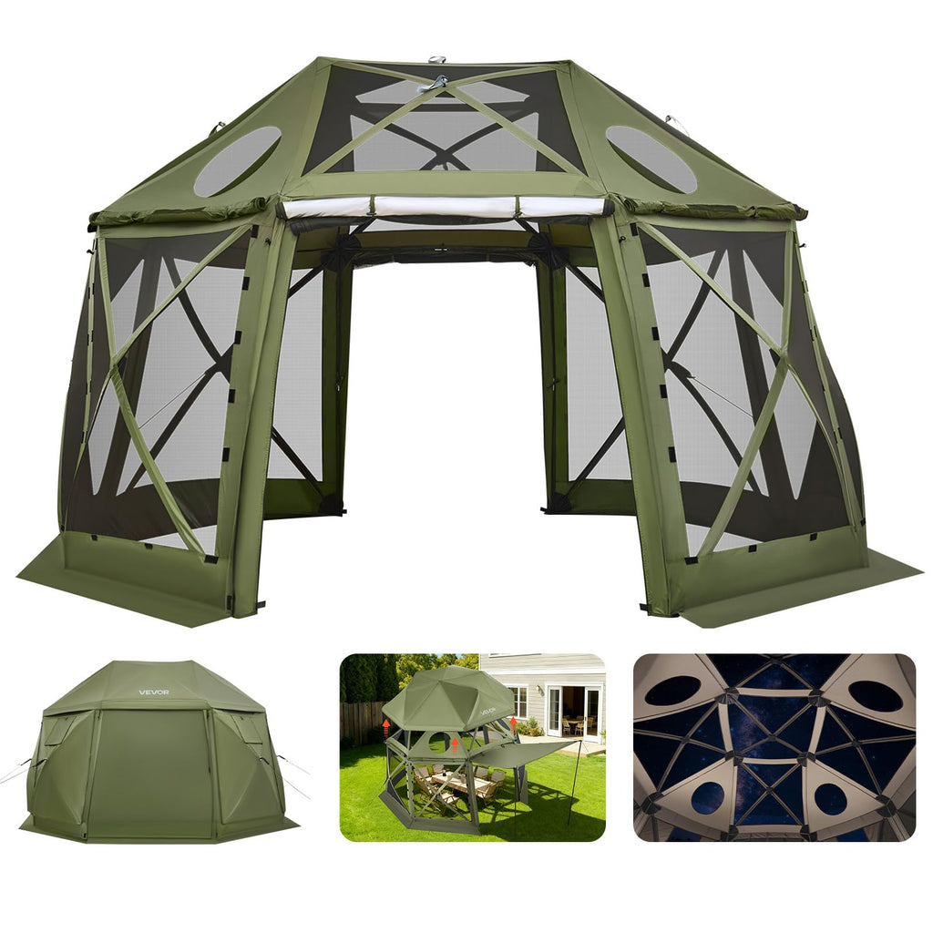 VEVOR 12x12ft Pop Up Gazebo Tent with Privacy Panels, Mosquito Netting & Removable Wind Cloths, 6-Sided Outdoor Canopy for Patio