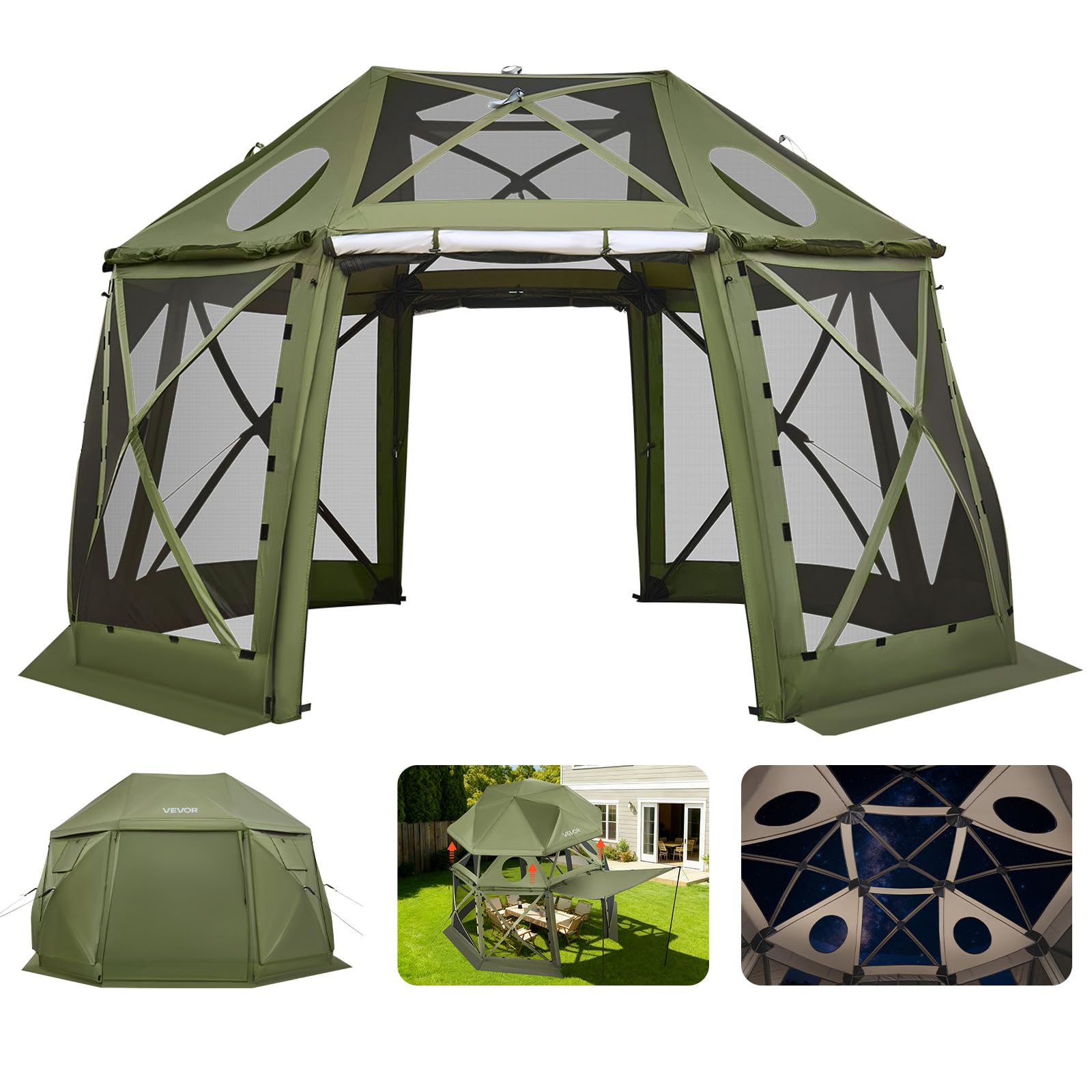 VEVOR 12x12ft Pop Up Gazebo Tent with Privacy Panels, Mosquito Netting & Removable Wind Cloths, 6-Sided Outdoor Canopy for Patio
