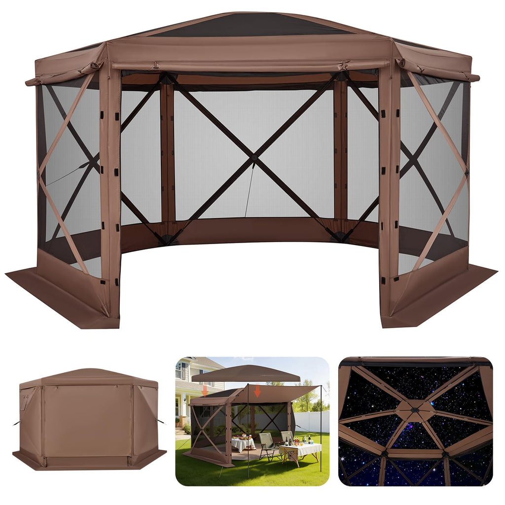 VEVOR 12x12ft Pop Up Gazebo Tent with Privacy Panels, Mosquito Netting & Removable Wind Cloths, 6-Sided Outdoor Canopy for Patio