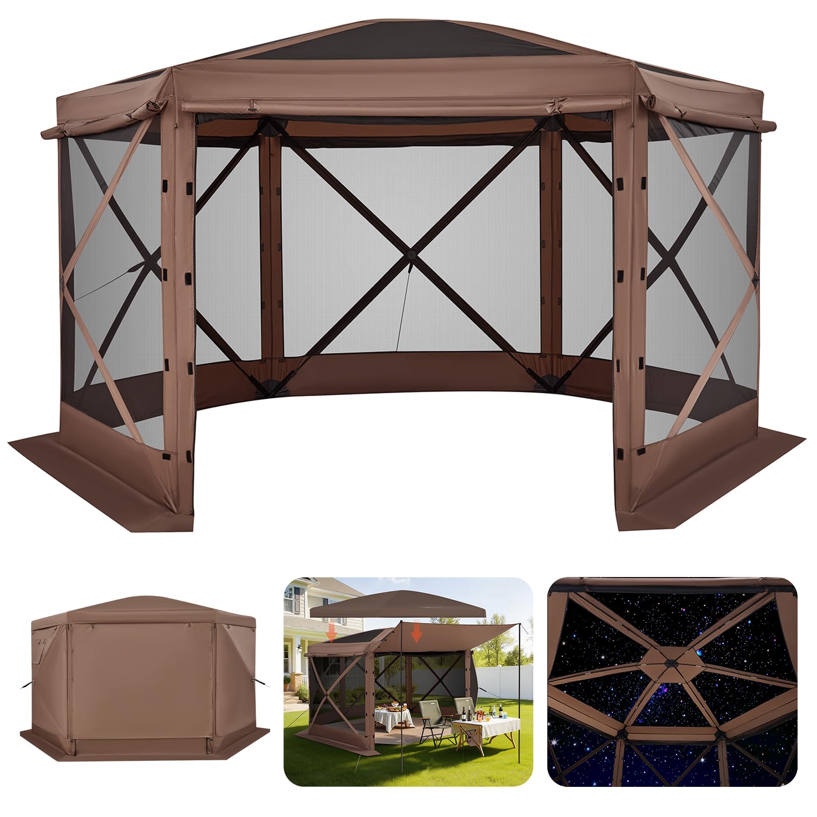 VEVOR 12x12ft Pop Up Gazebo Tent with Privacy Panels, Mosquito Netting & Removable Wind Cloths, 6-Sided Outdoor Canopy for Patio