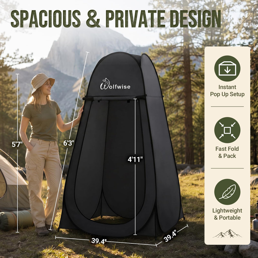 Wolfwise Pop Up Shower Tent for Camping Essentials, Portable Instant Changing Tent with Ventilation Window & Carry Bag, Privacy Dressing Room Bathroom Toilet for Beach, Outdoor