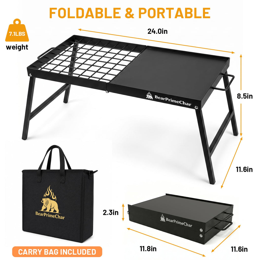 24" Campfire Grill Grate & Griddle for Outdoor Cooking and Picnic