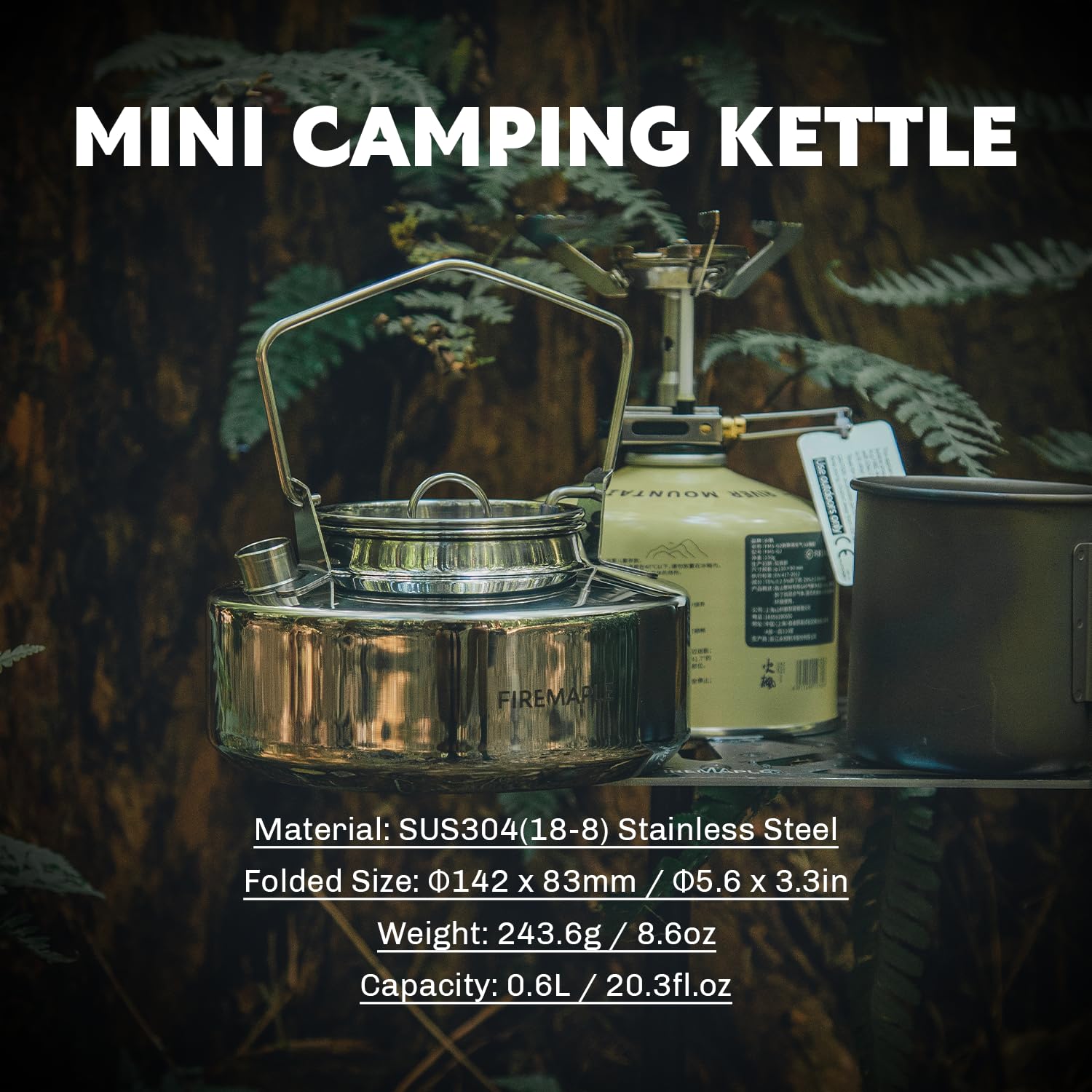 Fire-Maple Antarcti Portable Lightweight Stainless Steel Camping Kettle | Durable and Portable Camp Tea Pot | Ideal for Bushcraft and Outdoor Campfire Use