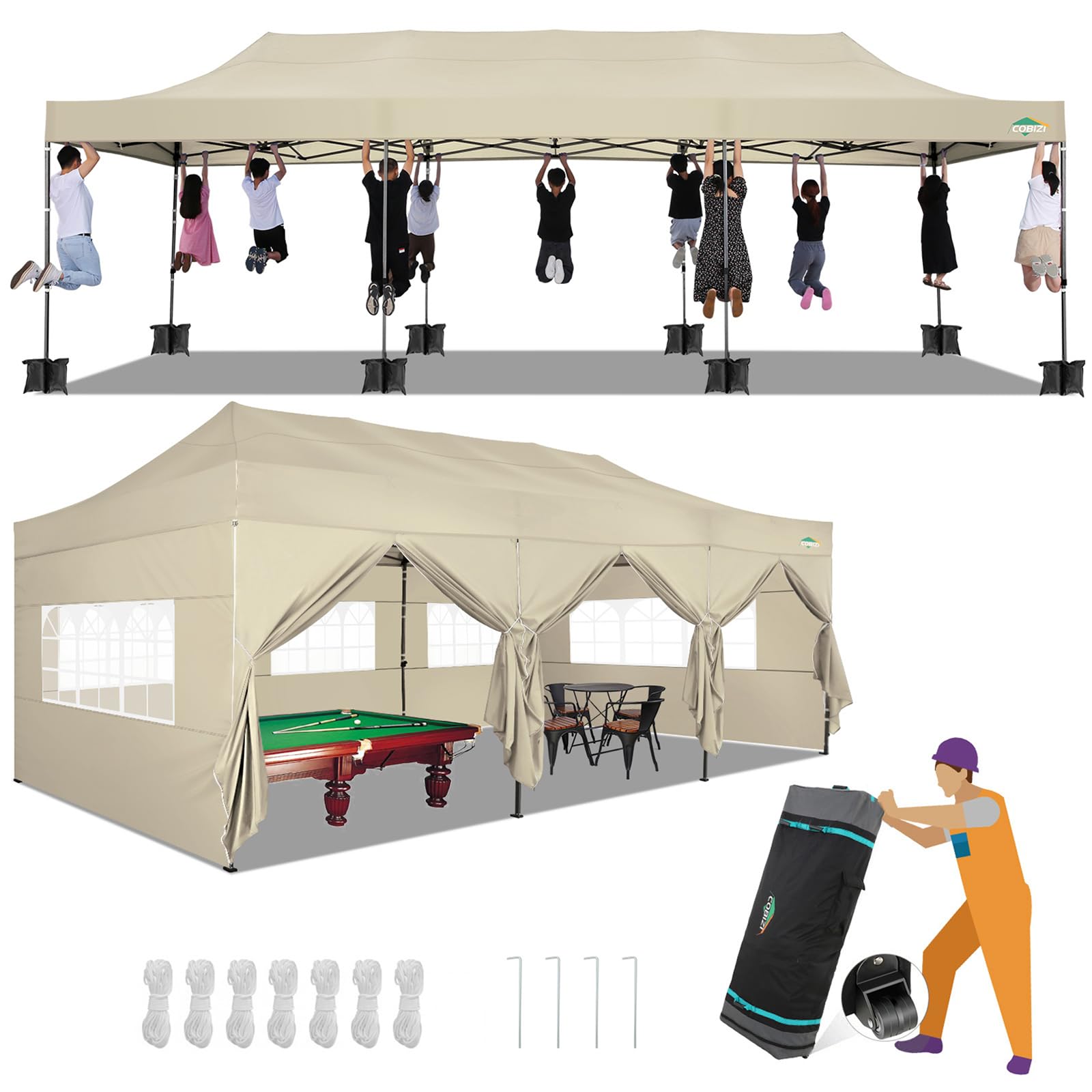 COBIZI Heavy Duty Pop up Canopy Tent with Sidewalls Commercial Canopy