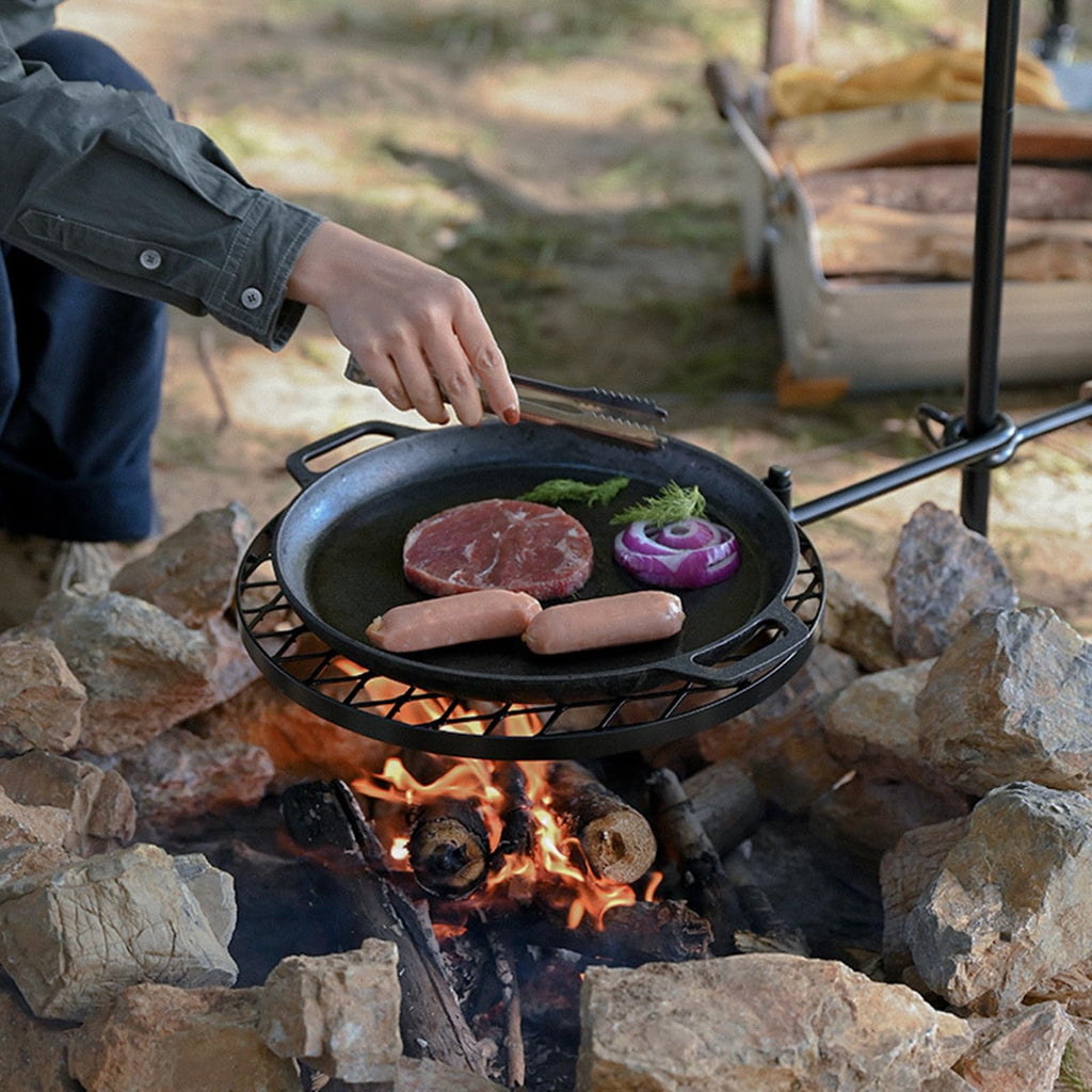 Fire Pit Slot Grill, Adjustable Swivel Campfire Grill Heavy Duty BBQ Steel Grate, HZGAMER Campfire Cooking Equipment Camping Grill for Outdoor Barbecue Over Open Fire