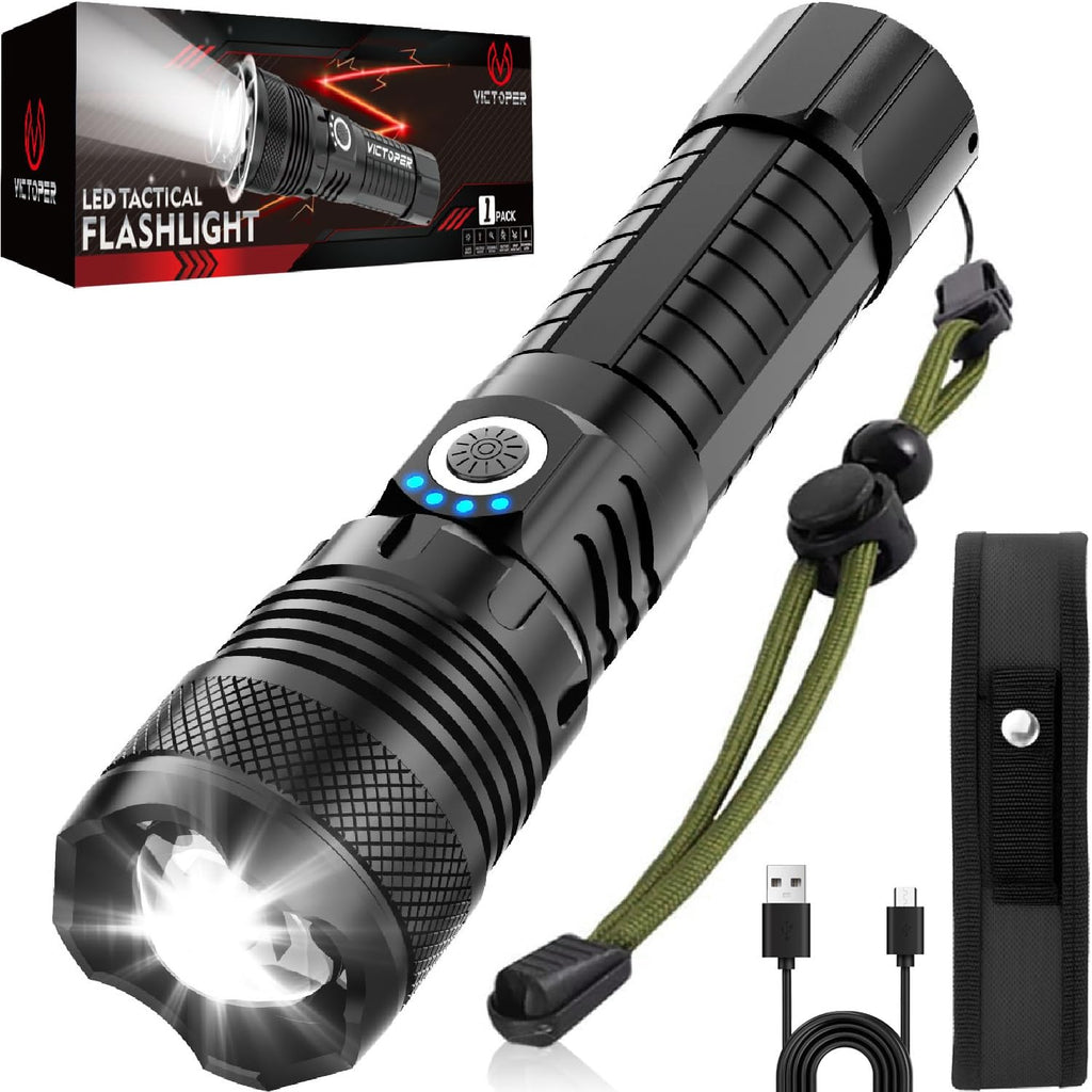 Victoper LED Flashlight 2 Pack, Bright Tactical Torch High Lumens 5 Modes, Waterproof Zoomable Flash Light for Outdoor, Birthday Gifts for Men, Dorm Room Hiking Camping Essentials Gear for Guys